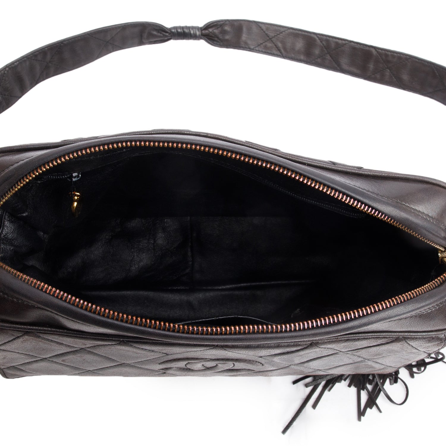 Chanel Vintage Black Lambskin Quilted CC Tassel Camera Bag