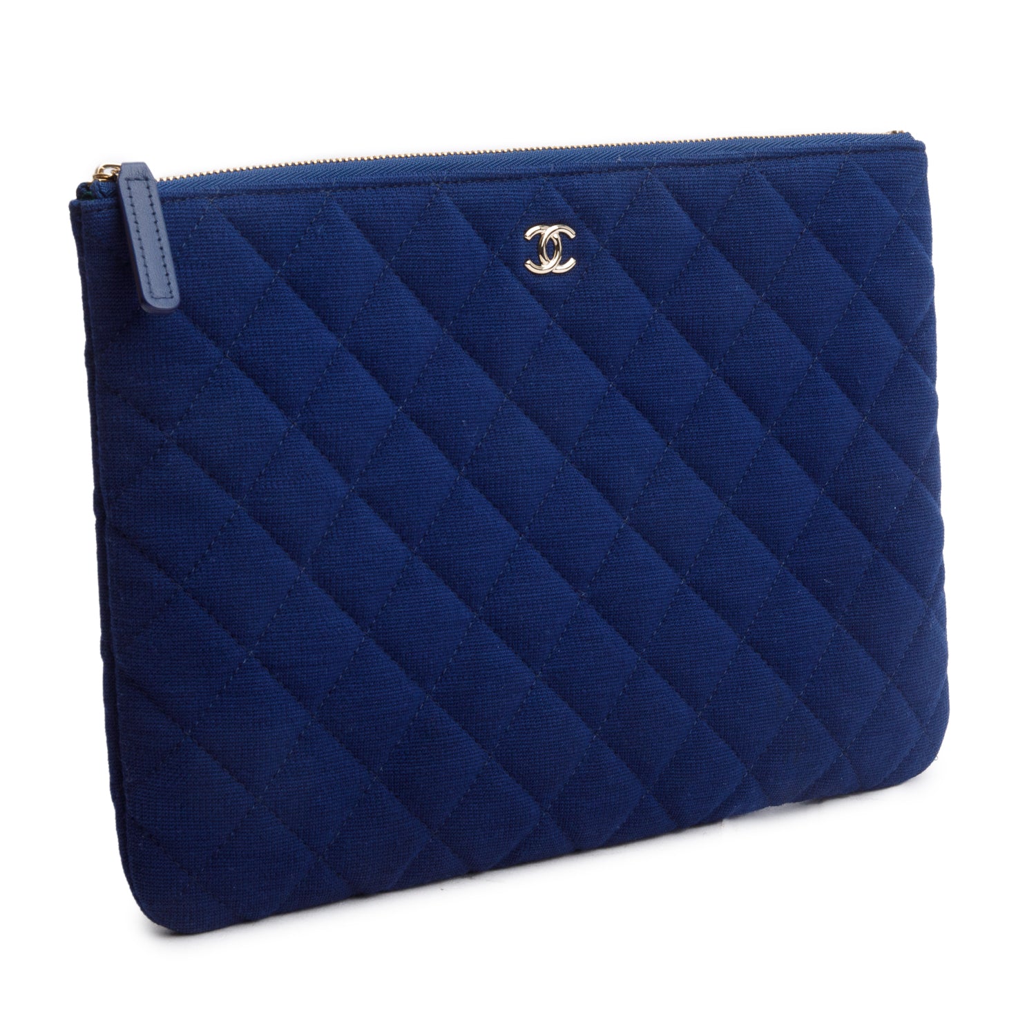 Chanel Blue Quilted Jersey O-Case Clutch w/ Box & Authenticity Card