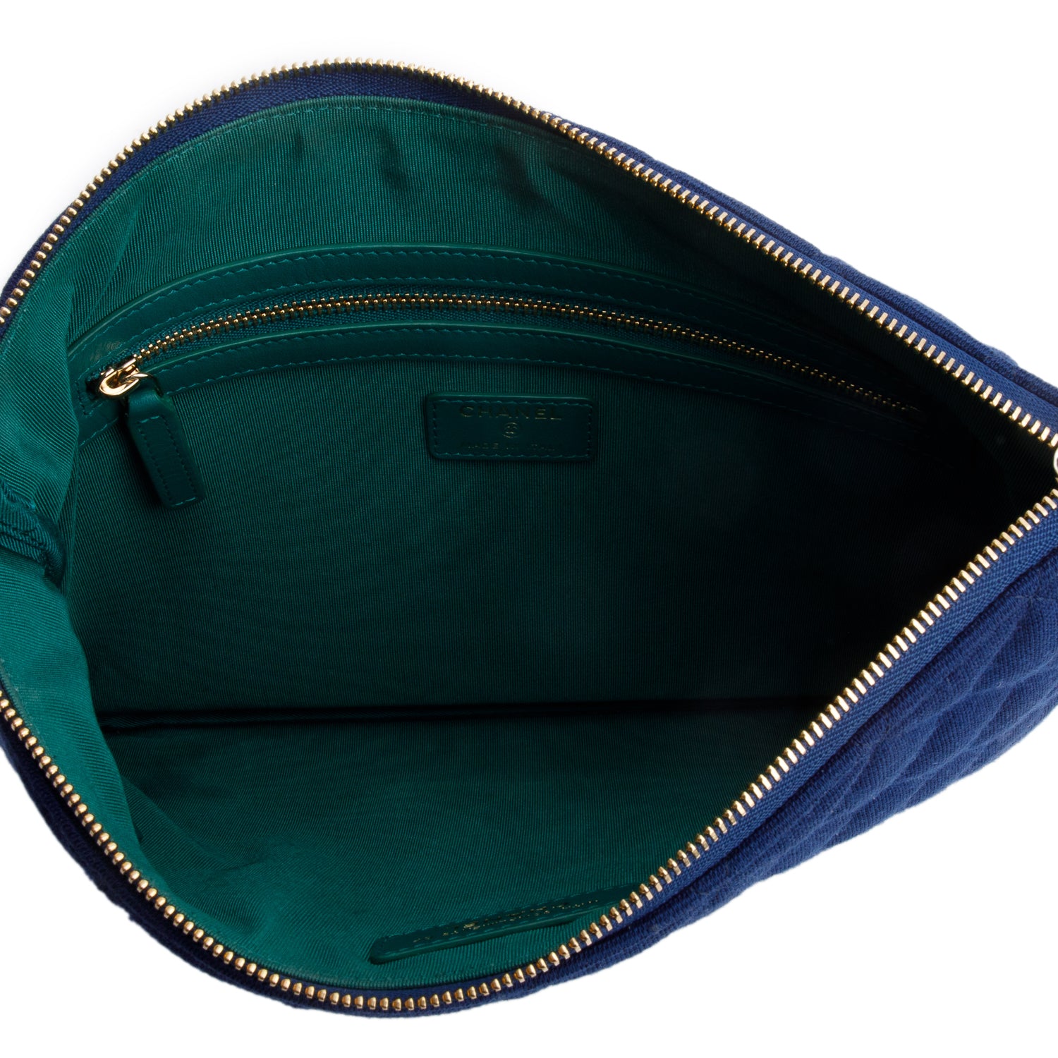 Chanel Blue Quilted Jersey O-Case Clutch w/ Box & Authenticity Card