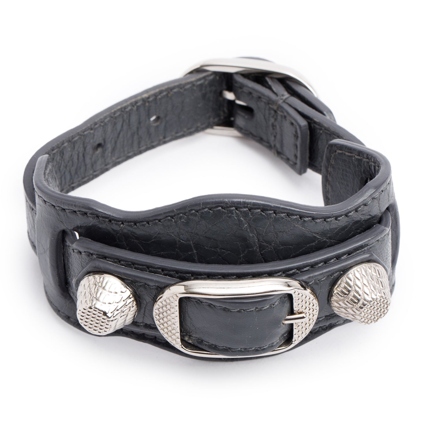 Balenciaga Grey Leather Classic Giant Arena Wrap Bracelet, L