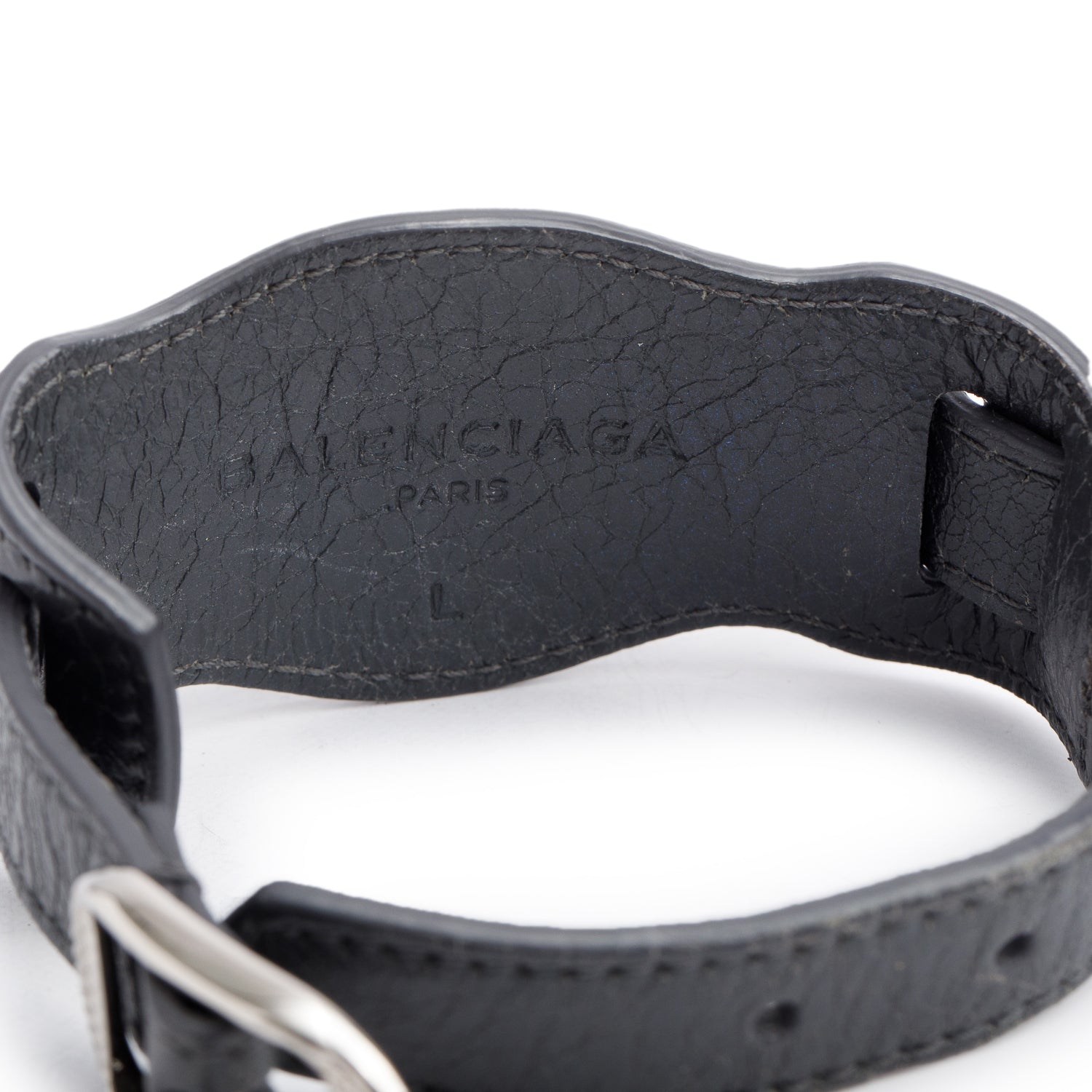 Balenciaga Grey Leather Classic Giant Arena Wrap Bracelet, L