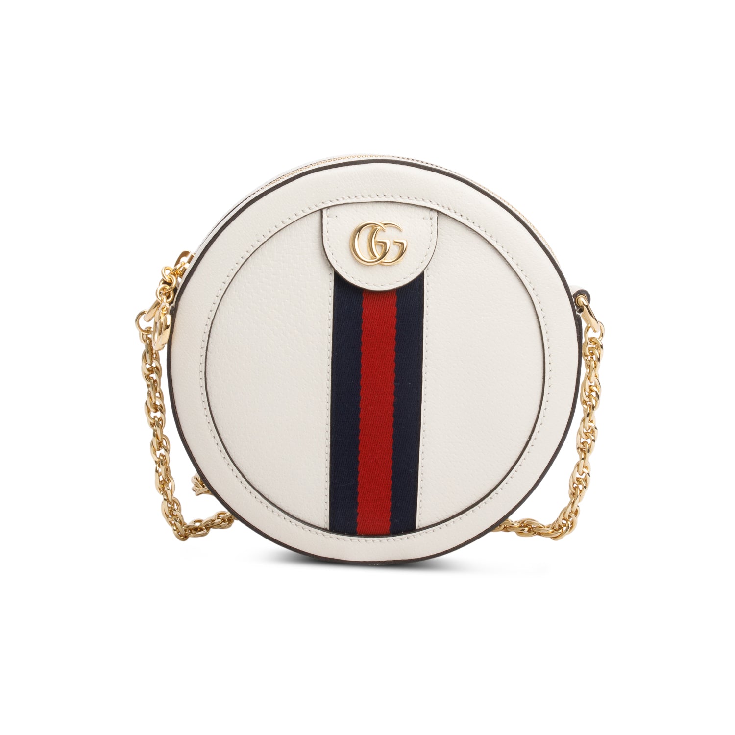 Gucci White Textured Calfskin Web Mini Ophidia Crossbody Bag