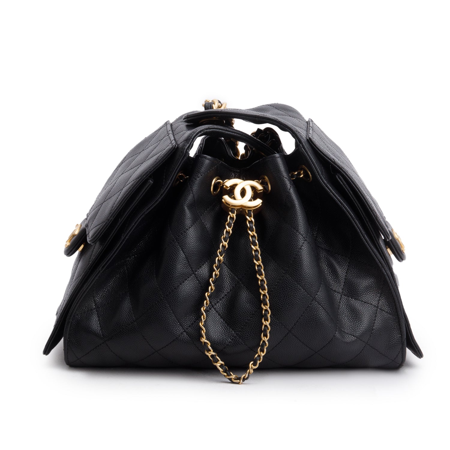 Chanel 2025 Black Caviar Leather 25 Small Bucket Bag w/ Box & Receipt