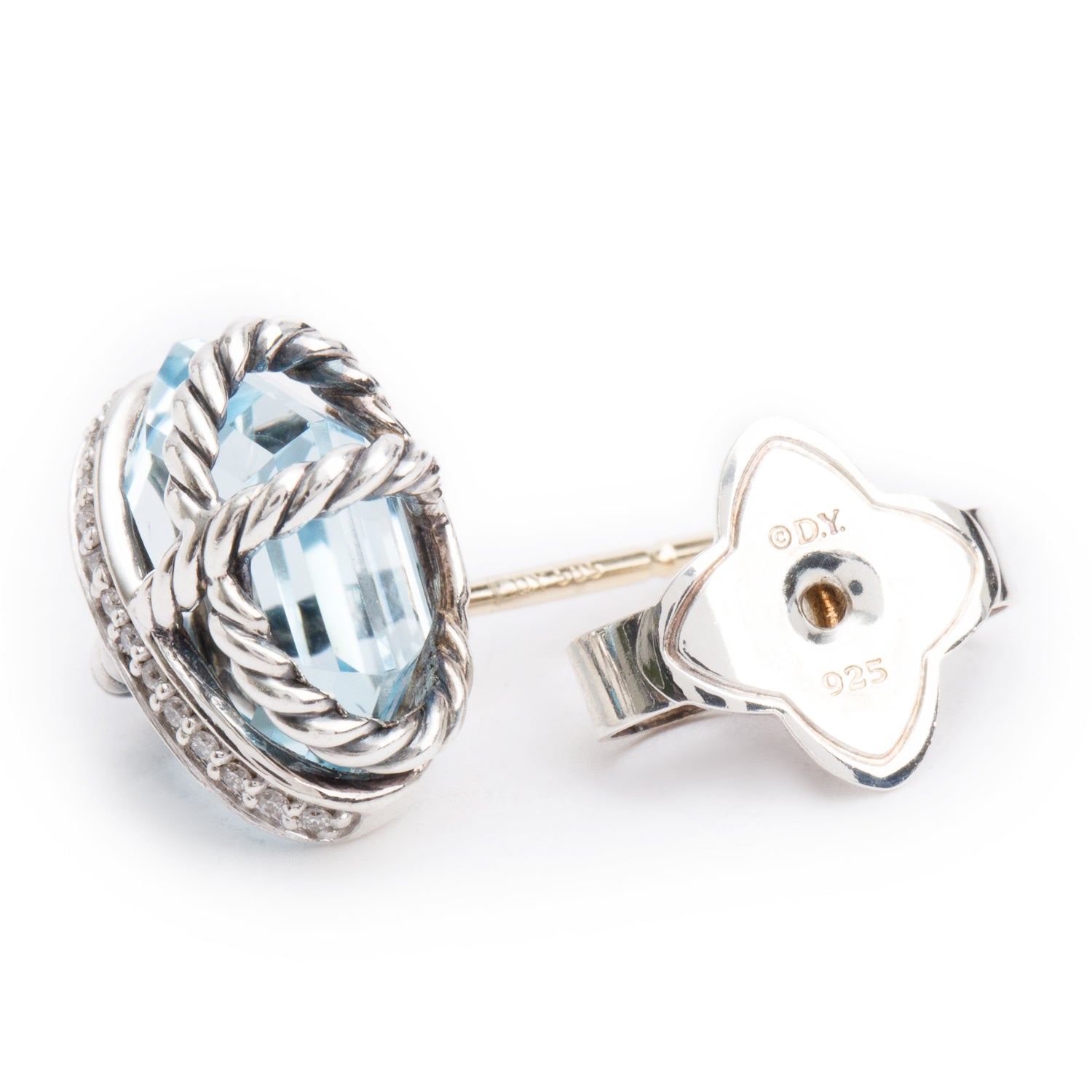 David Yurman Sterling Silver Blue Topaz & Diamond Cable Wrap 11 MM Stud Earrings