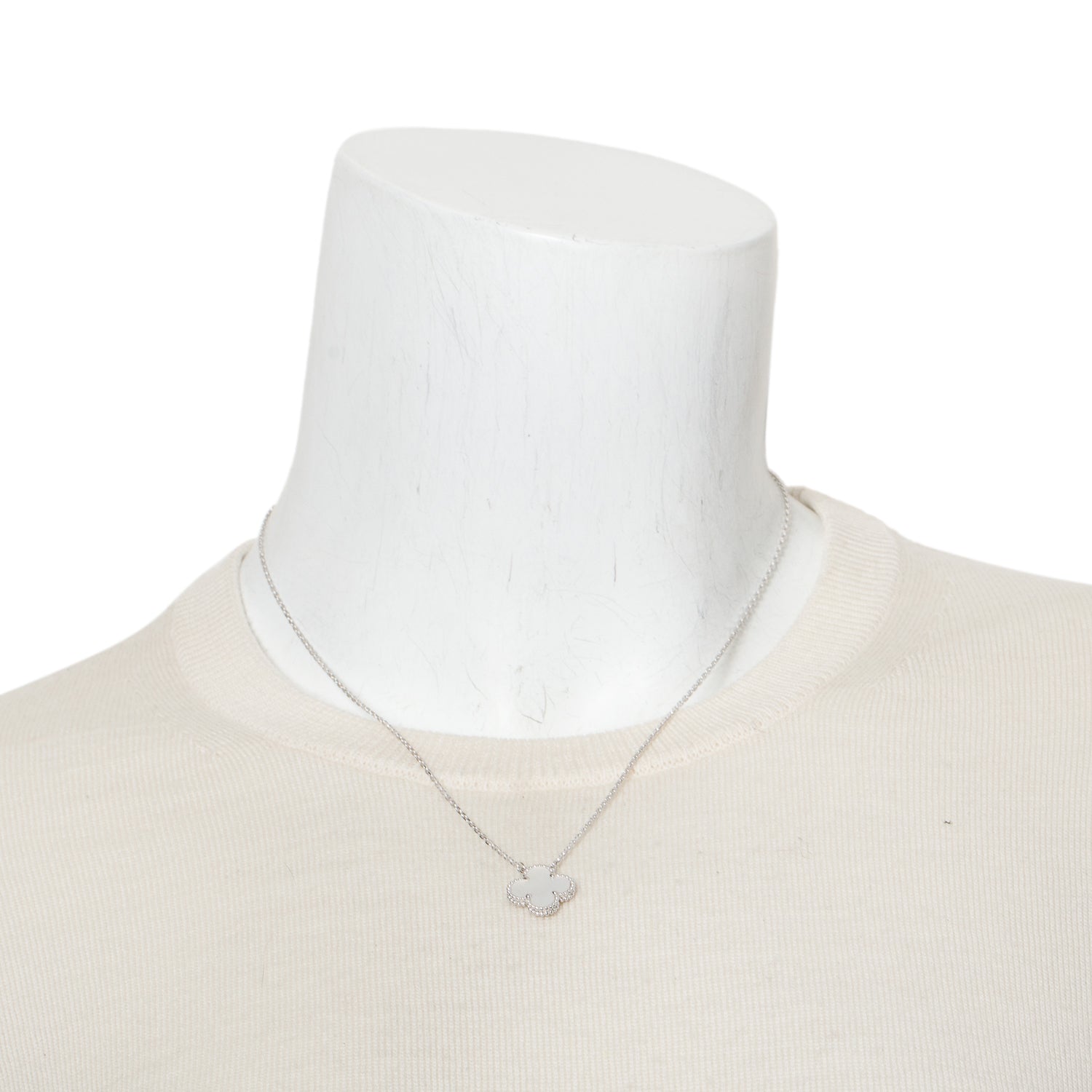 Van Cleef & Arpels 2025 18k White Gold Vintage Alhambra Mother of Pearl Pendant Necklace w/ Box, Receipt & Certificate