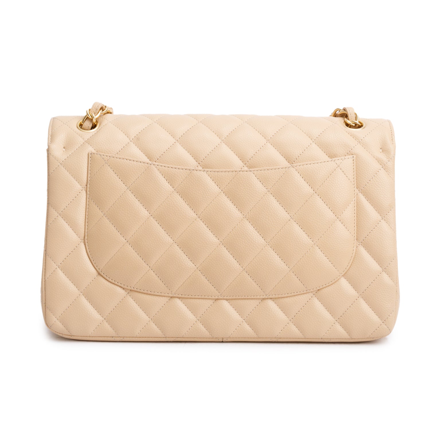 Chanel Beige Quilted Caviar Leather Classic Jumbo Double Flap Bag w/ Authenticity Card