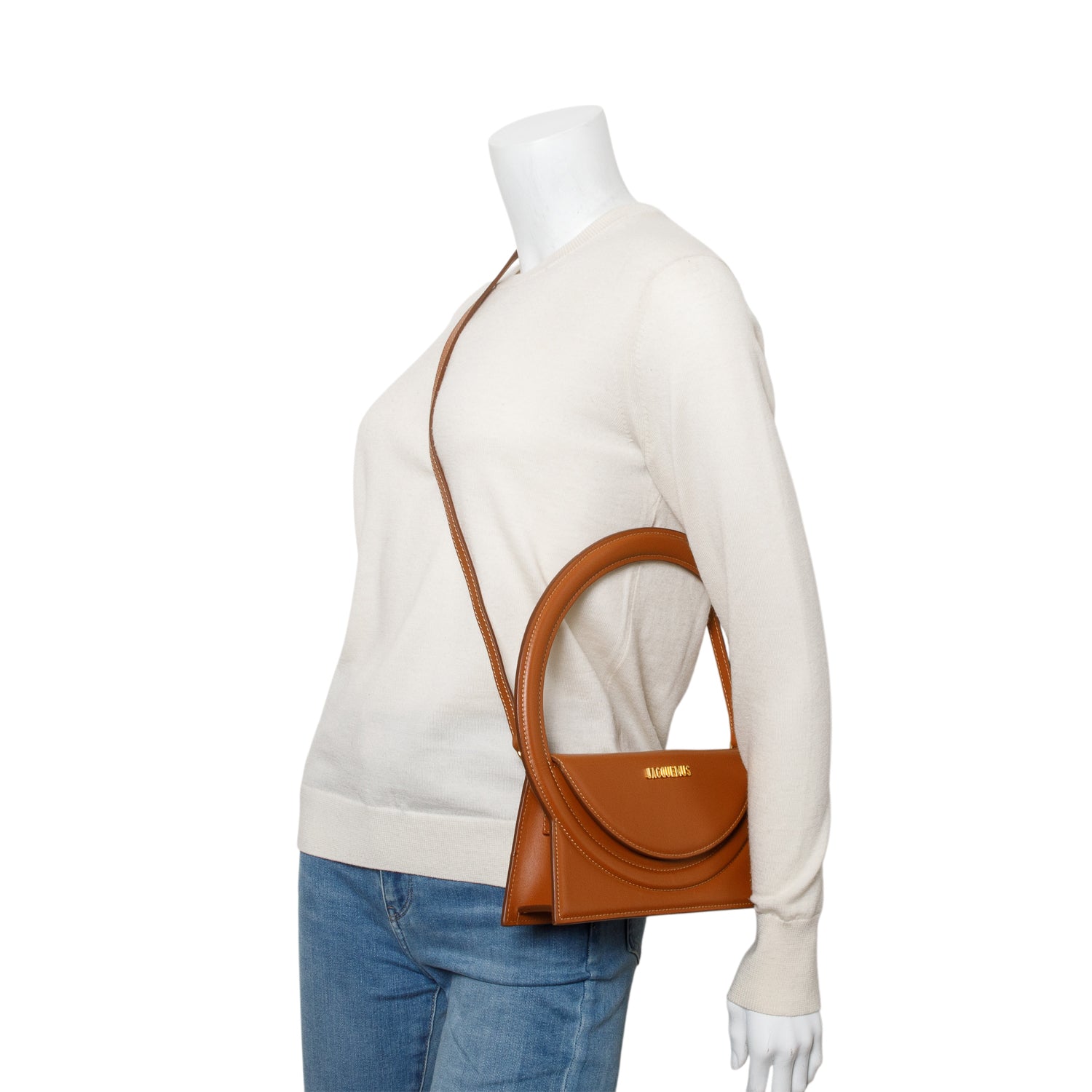 Jacquemus Brown Leather Le Sac Rond Bag w/ Strap