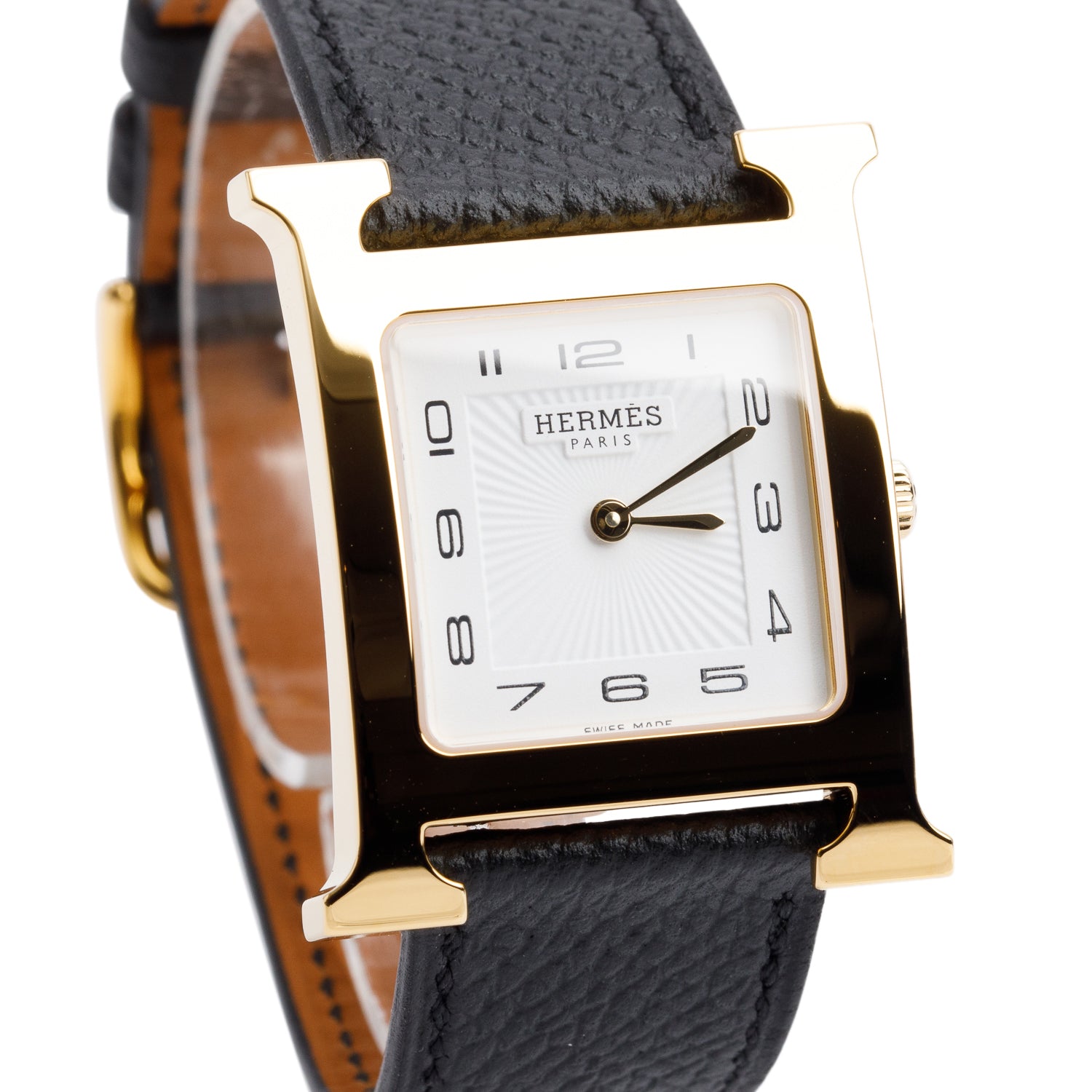 Hermes Gold Plated Stainless Steel Heure H Medium Model 30 MM Watch w/ Box