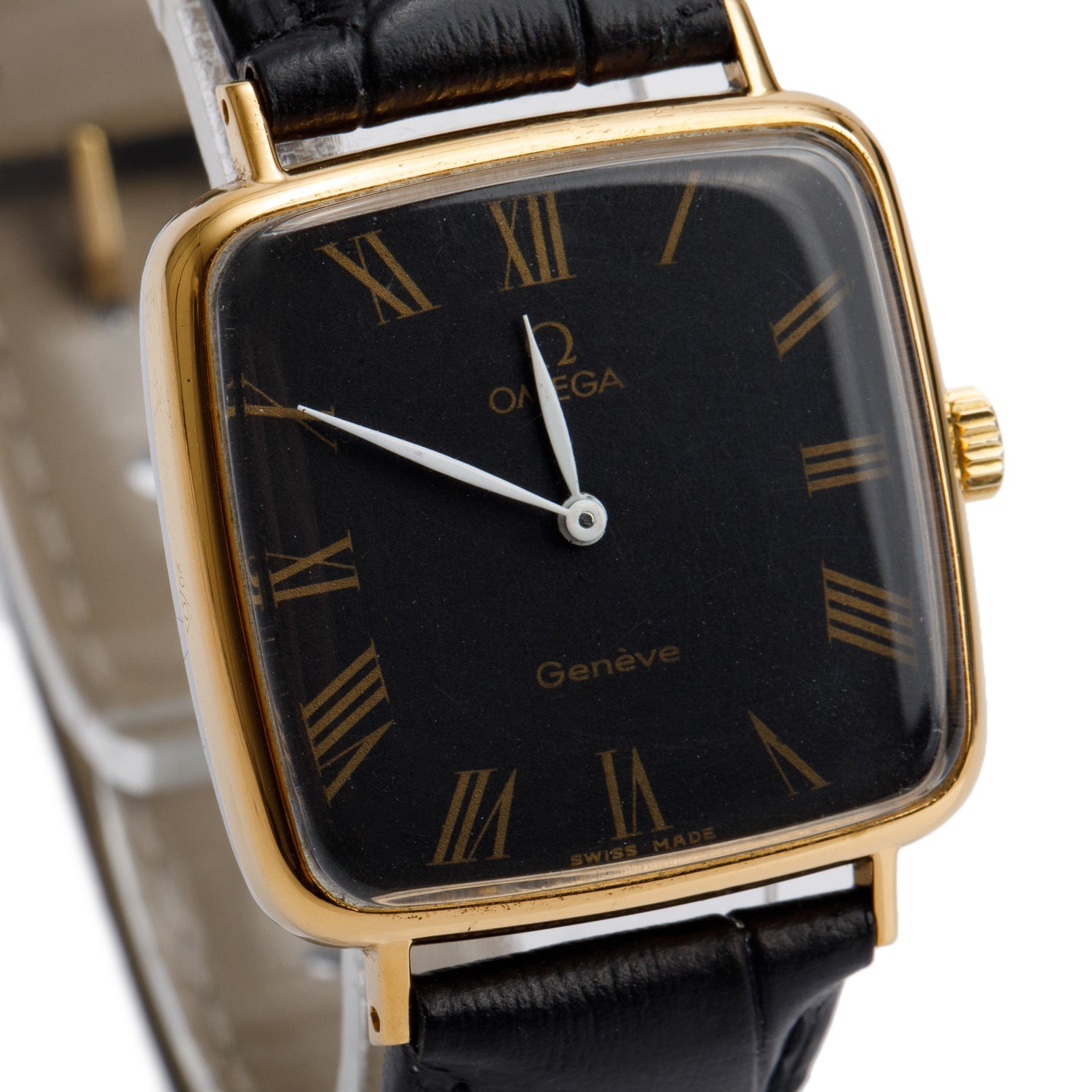 Omega Vintage Gold-Plated Stainless Steel Geneve 27 MM Manual Watch Black Dial