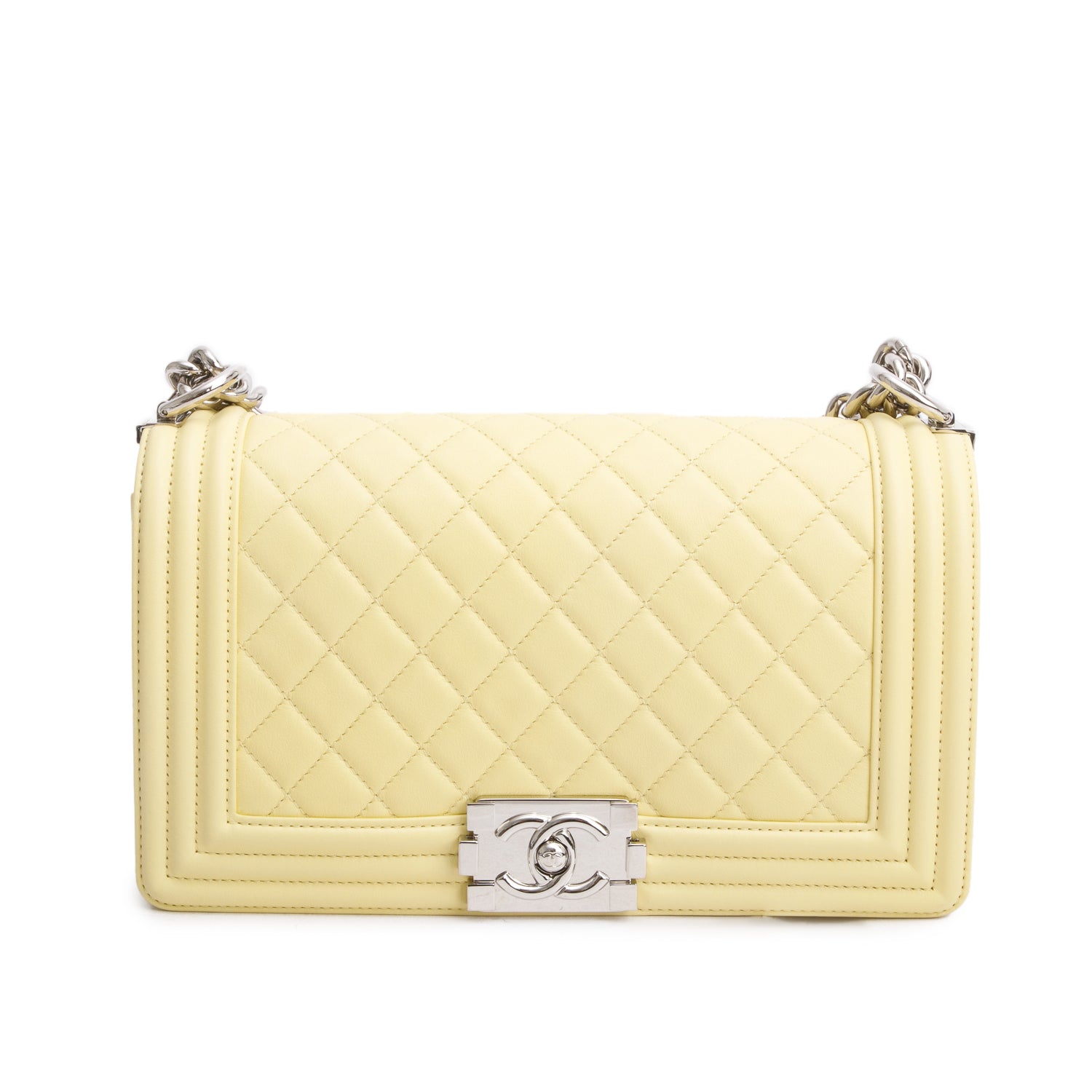 Chanel Yellow Quilted Lambskin Leather Medium Boy Bag w/ Authenticity Card