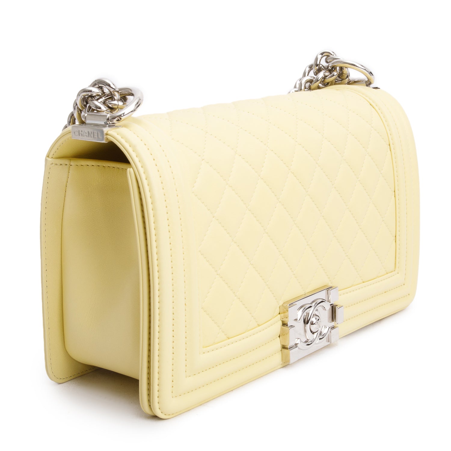 Chanel Yellow Quilted Lambskin Leather Medium Boy Bag w/ Authenticity Card