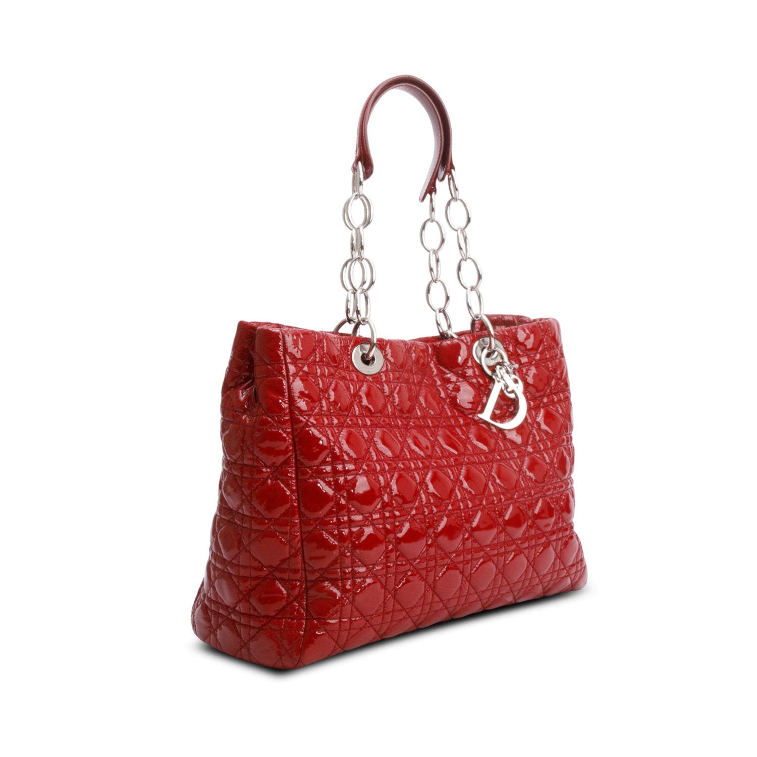 Christian Dior Red Patent Leather Cannage Soft Shopping Tote