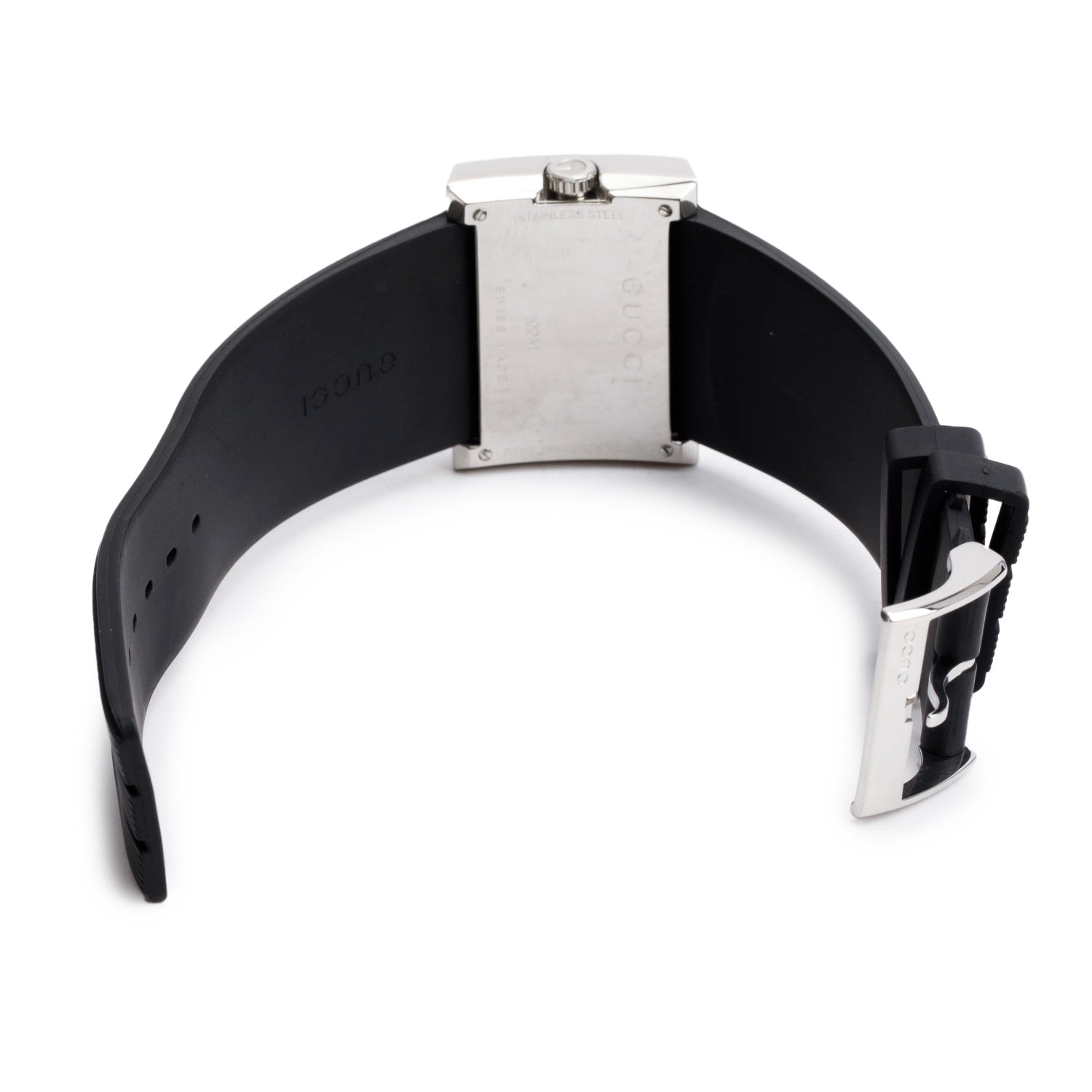 Gucci Staineless Steel Diamond Bezel 100M G-Rectangle Watch Black Dial