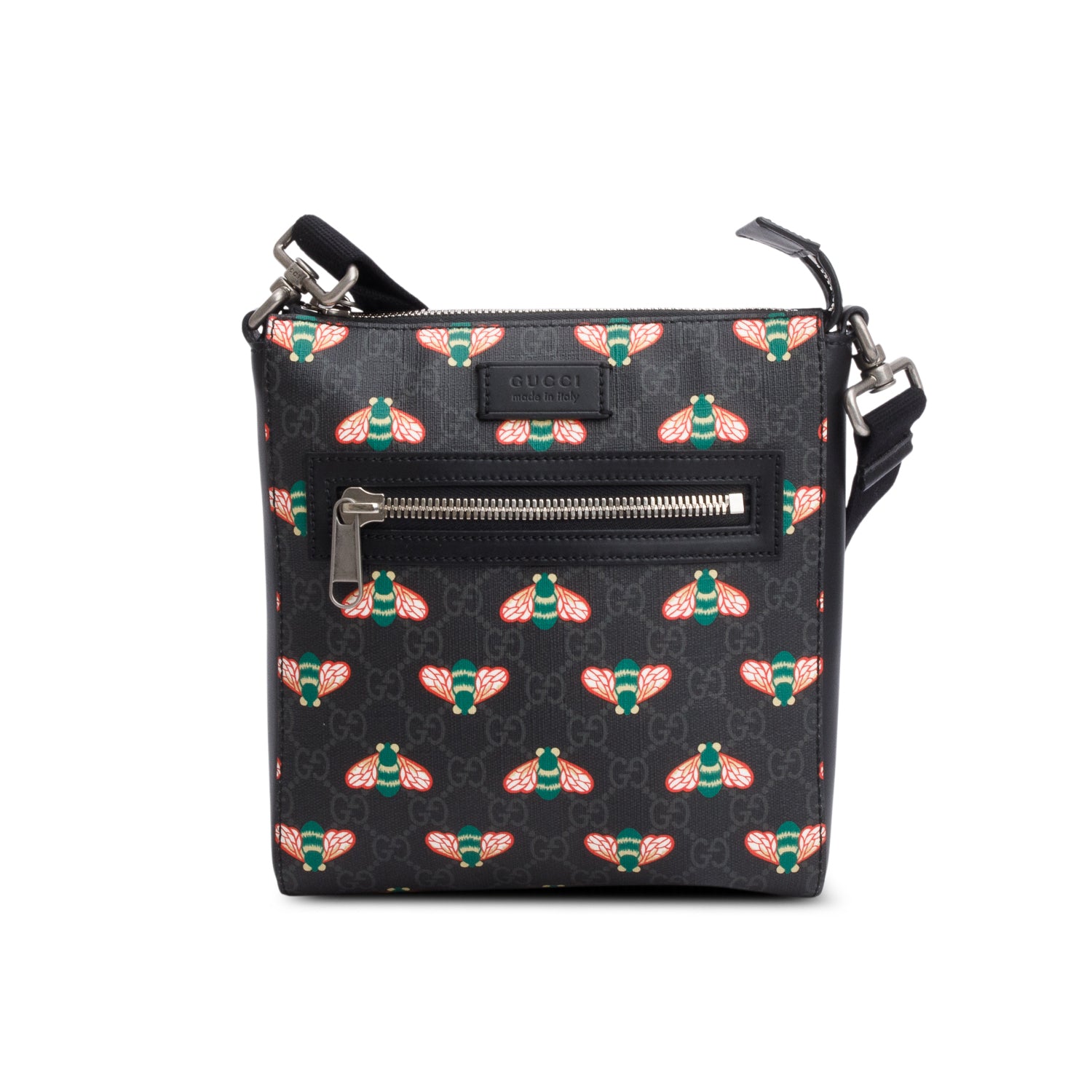 Gucci Black GG Supreme Monogram Bestiary Flat Messenger Bag