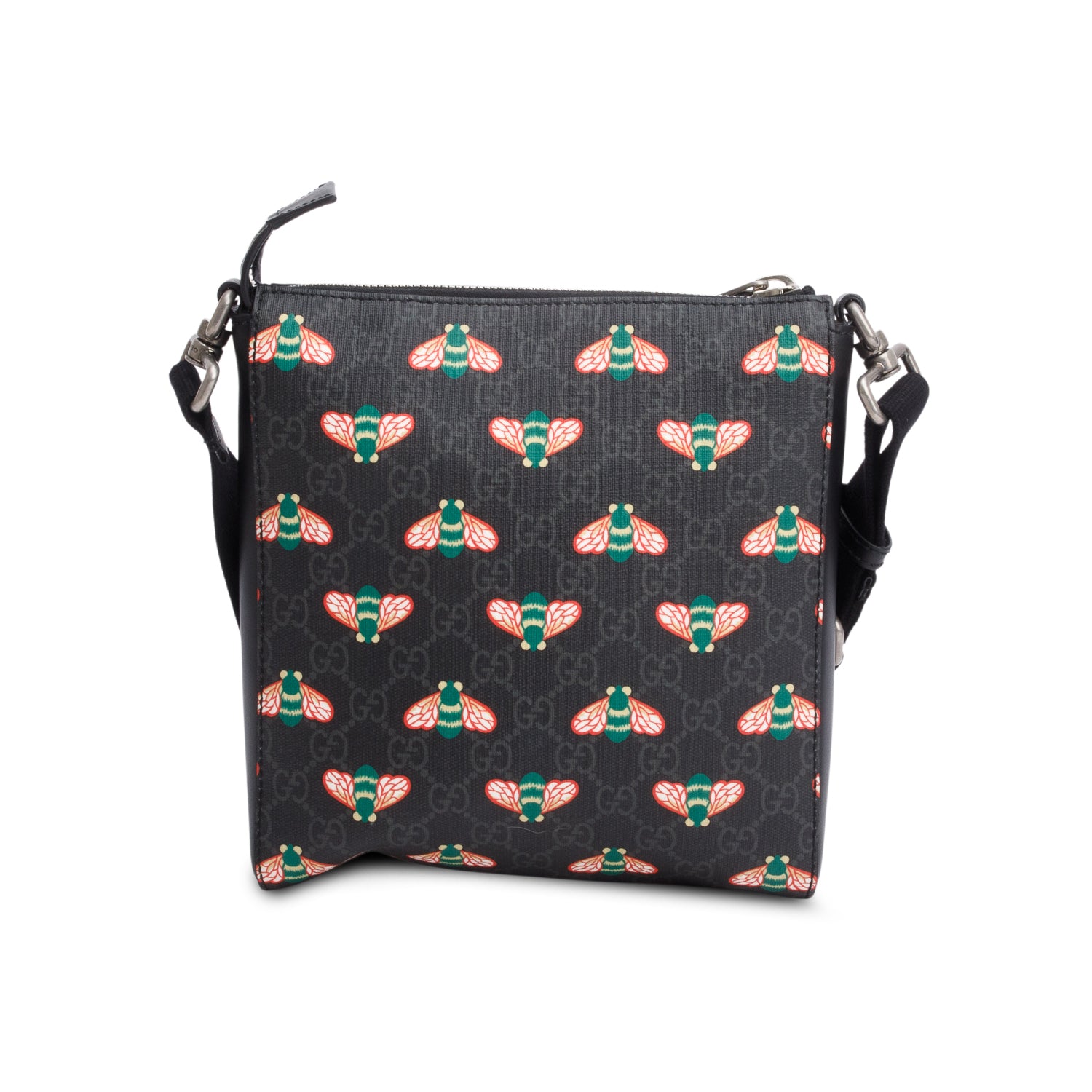 Gucci Black GG Supreme Monogram Bestiary Flat Messenger Bag