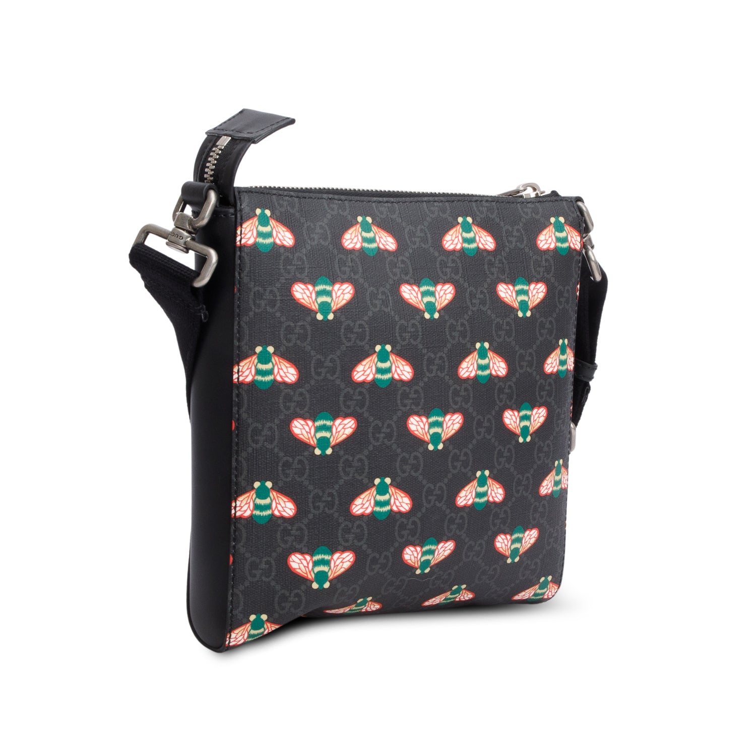 Gucci Black GG Supreme Monogram Bestiary Flat Messenger Bag