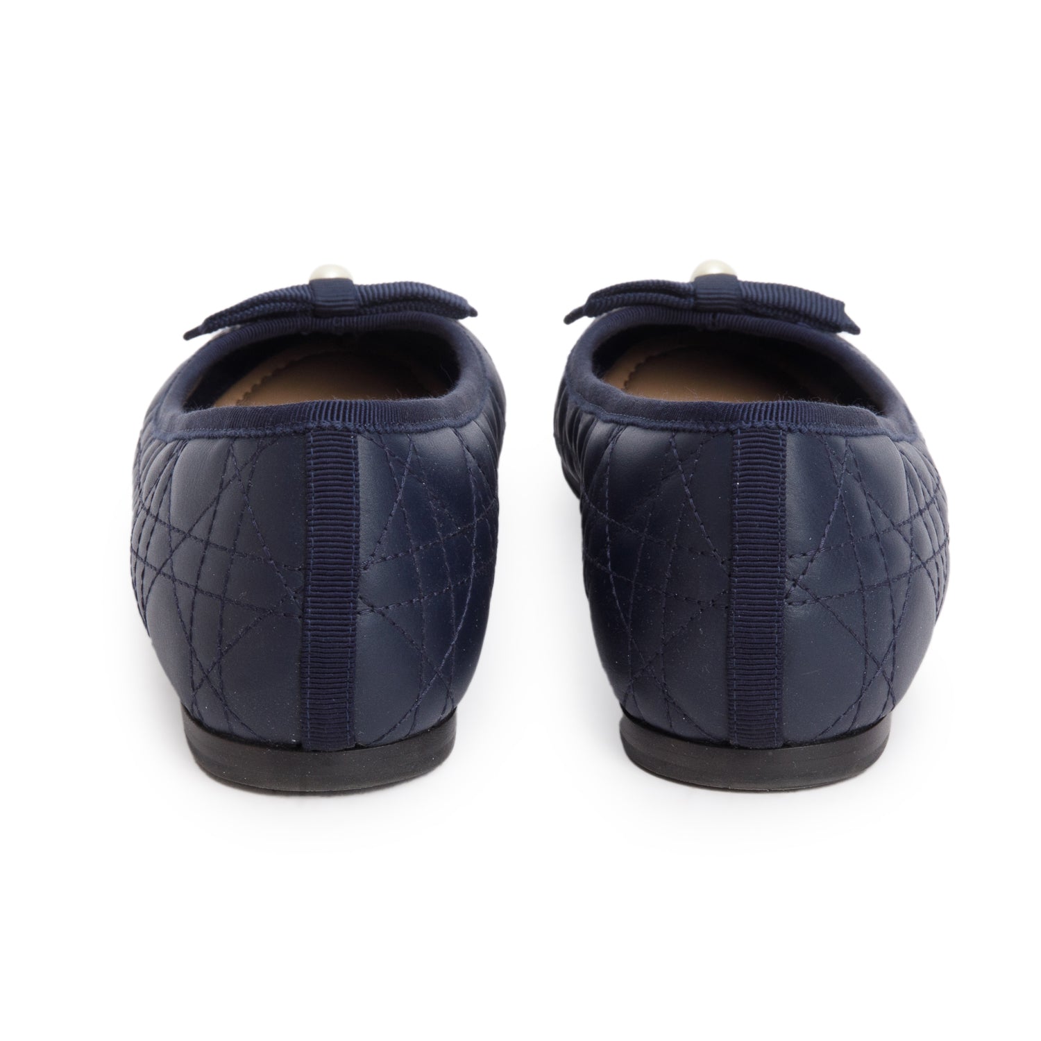Christian Dior Navy Calfskin Leather Quilted Cannage Ballet Flat, Size 37.5 w/ Box