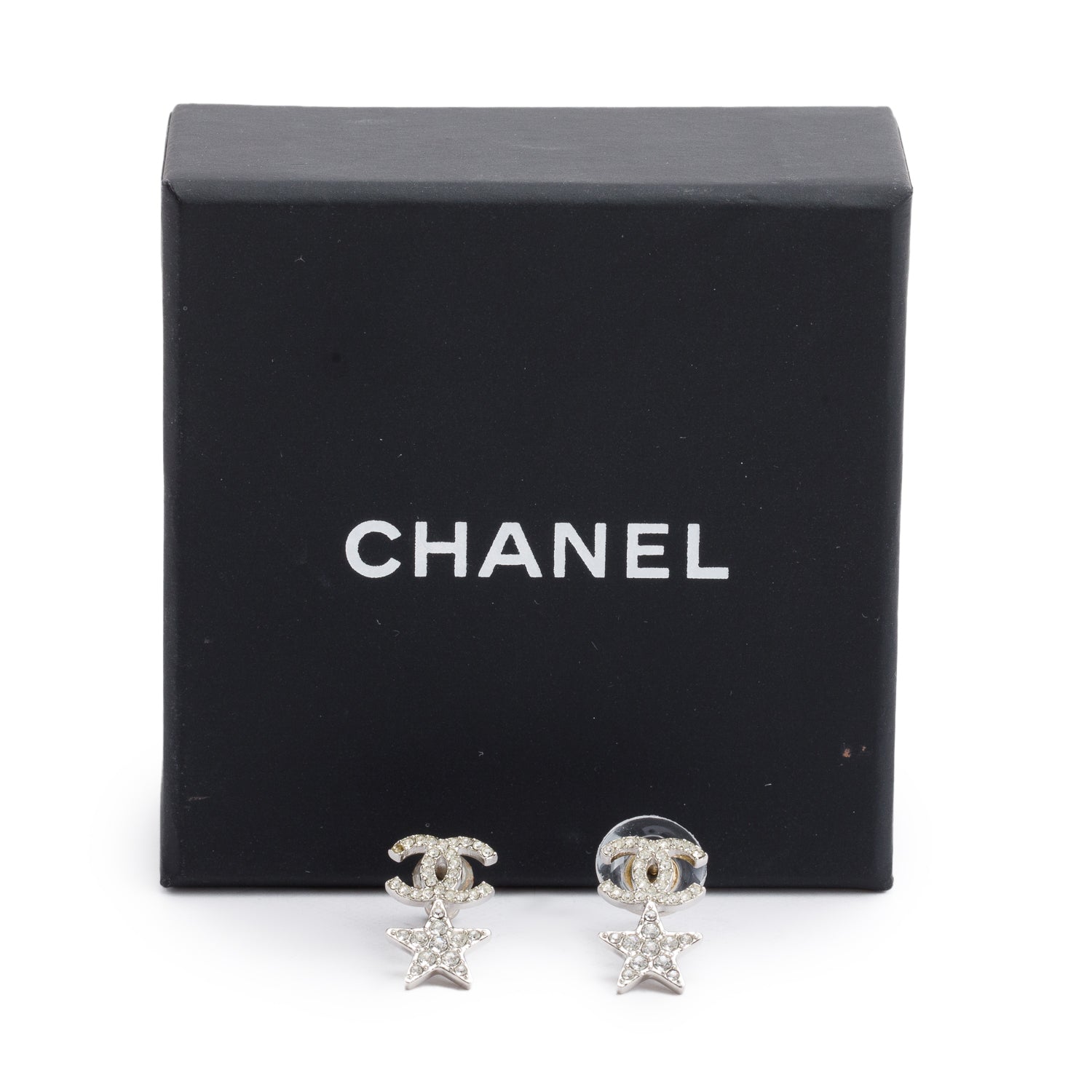 Chanel 2020 Palladium Plated Strass CC Star Earrings w/ Box