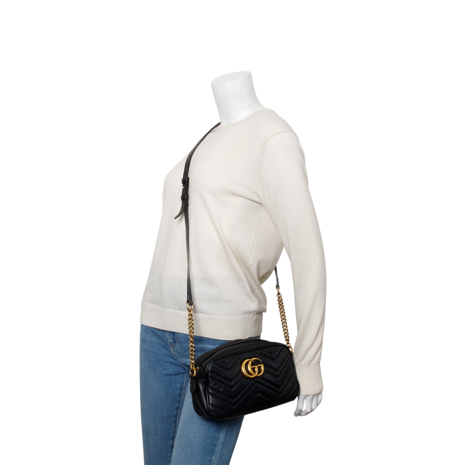 Gucci Black Matelasse Leather GG Marmont Small Camera Bag