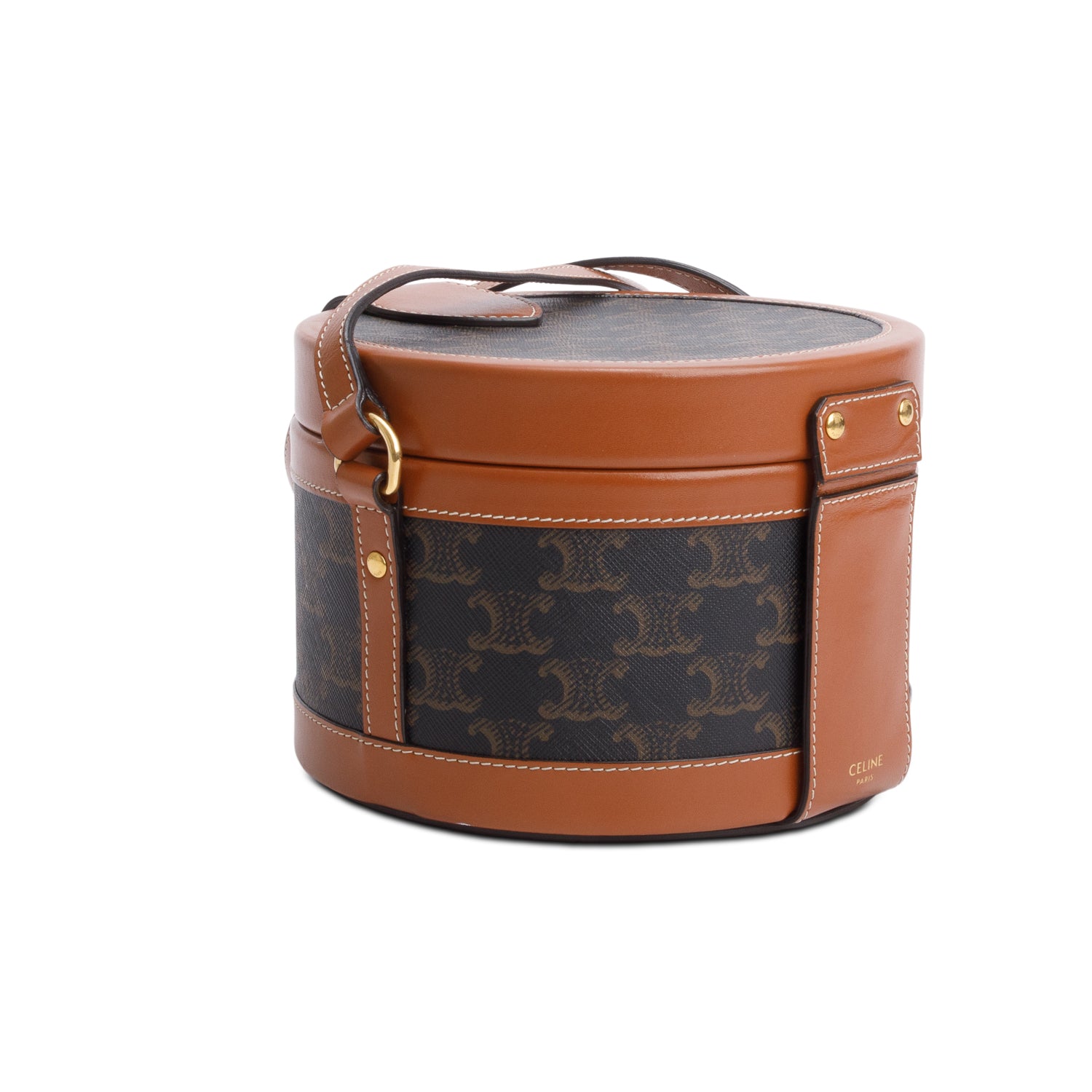 Celine 2020 Brown Calfskin Triomphe Canvas Medium Tambour Bag