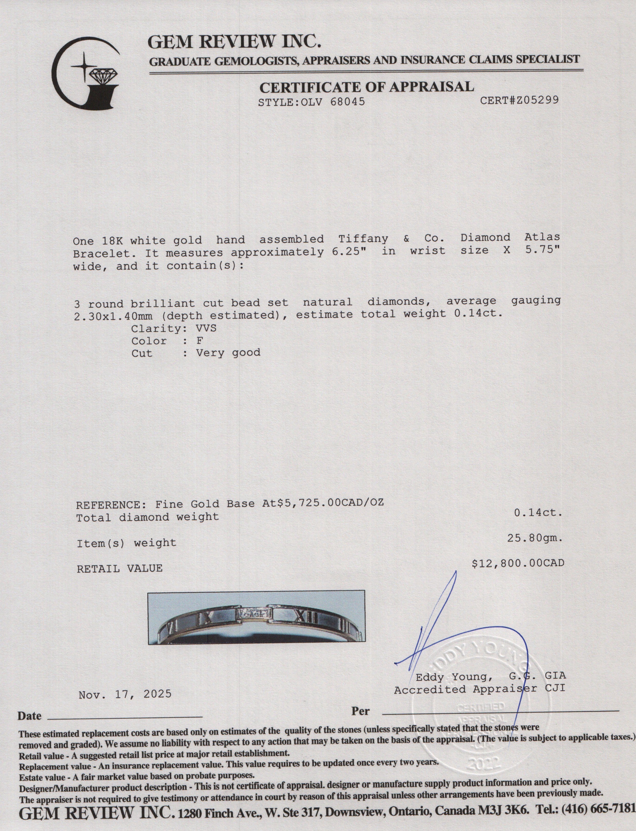 Tiffany & Co. 18k White Gold Diamond Atlas Bracelet w/ Box