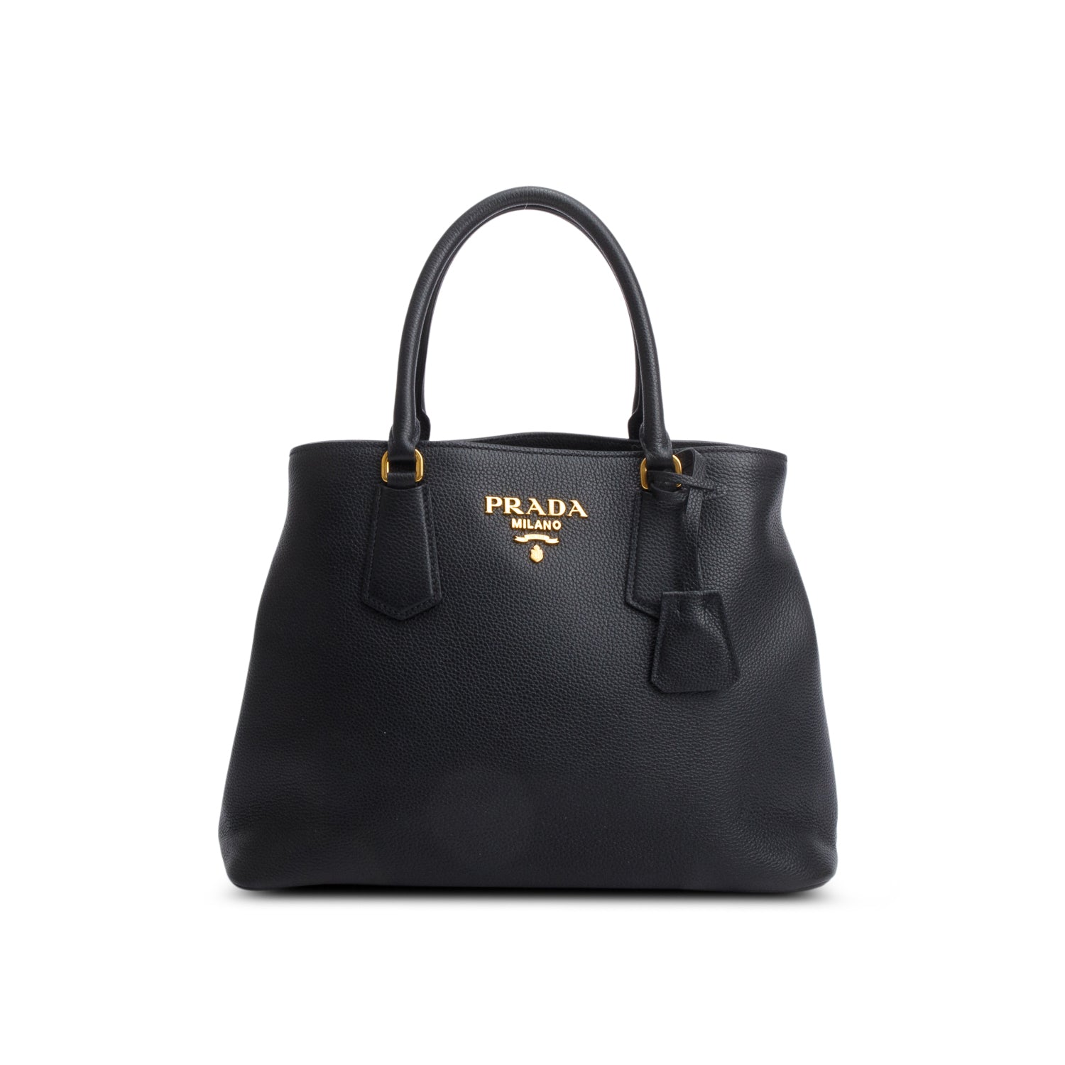 Prada Black Vitello Phenix Cuir Medium Double Bag w/ Strap