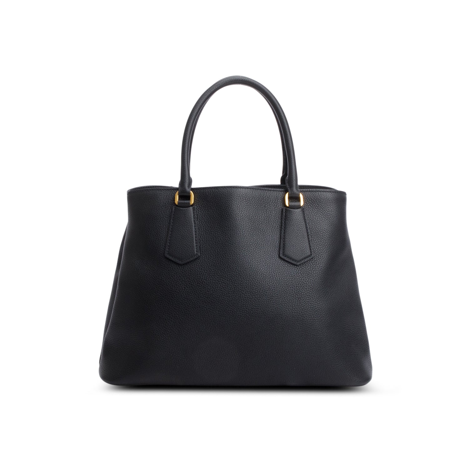 Prada Black Vitello Phenix Cuir Medium Double Bag w/ Strap