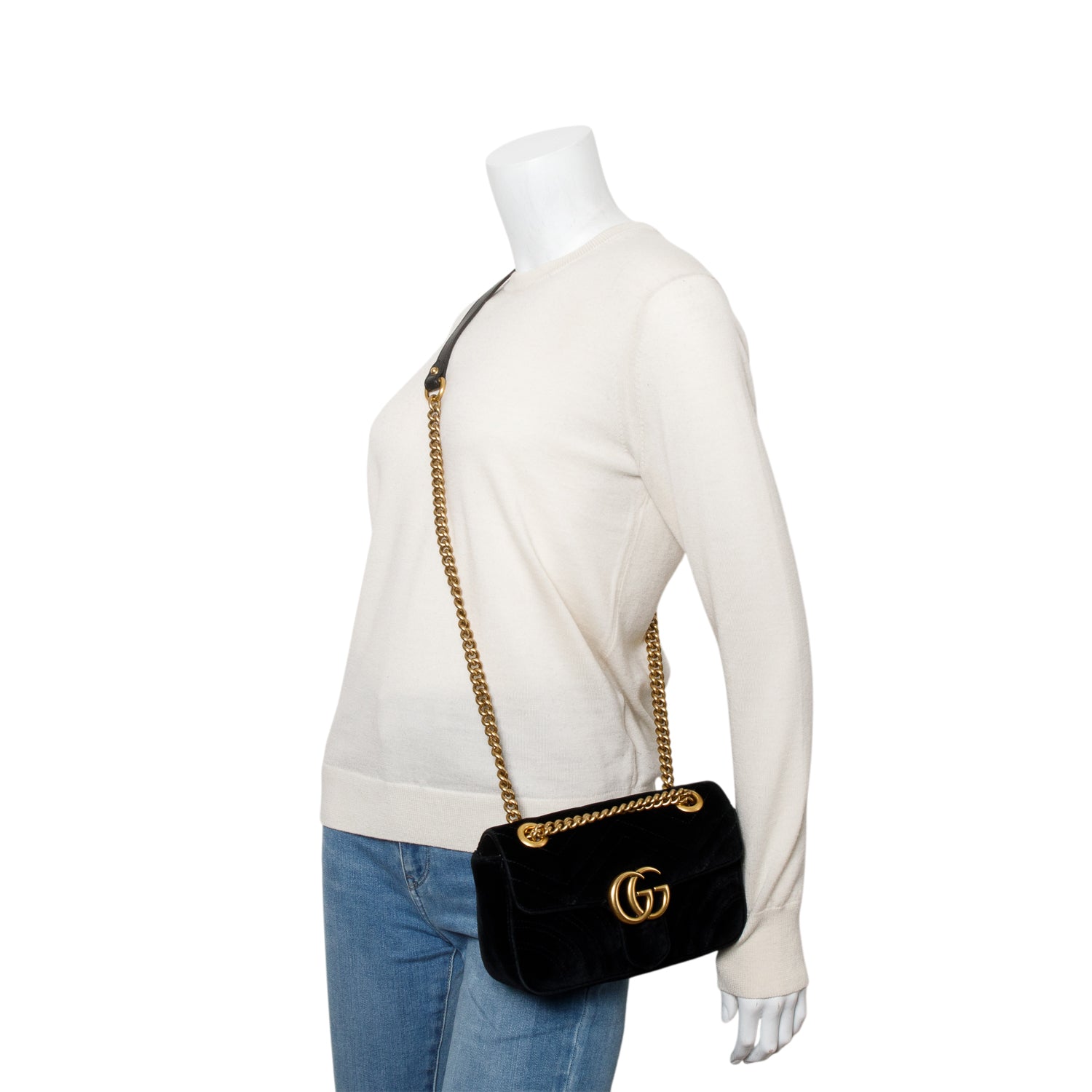 Gucci Black Velvet Matelasse Small GG Marmont Shoulder Bag