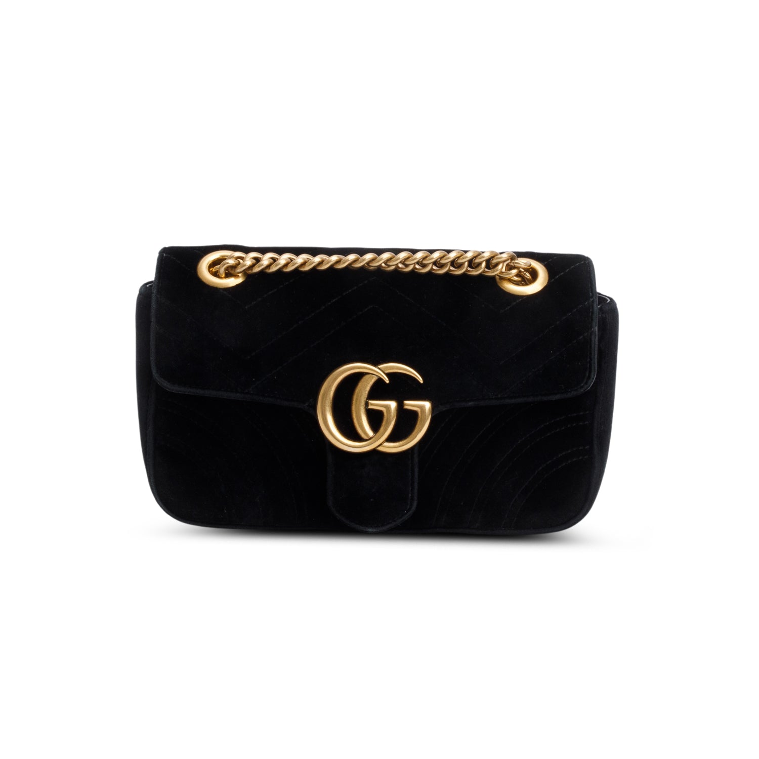 Gucci Black Velvet Matelasse Small GG Marmont Shoulder Bag