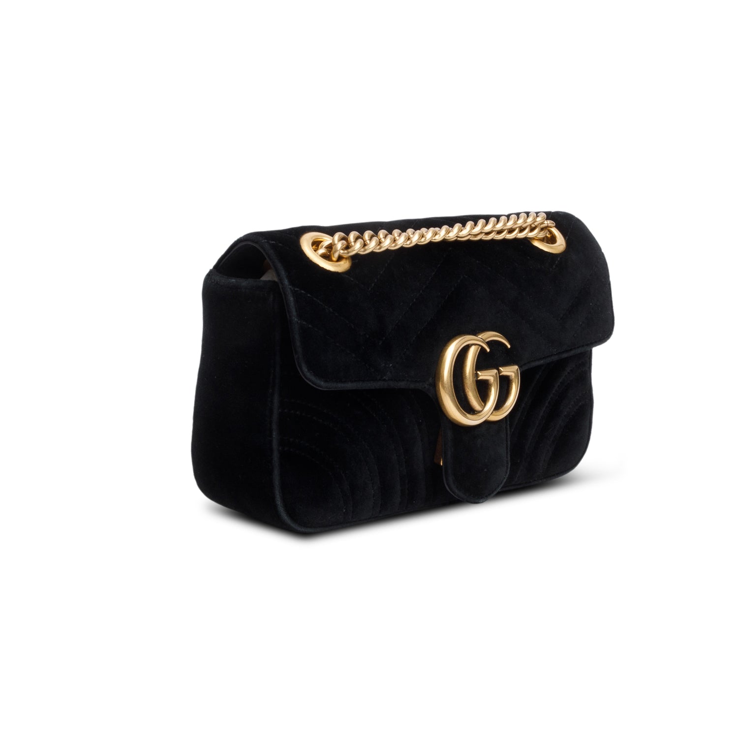 Gucci Black Velvet Matelasse Small GG Marmont Shoulder Bag