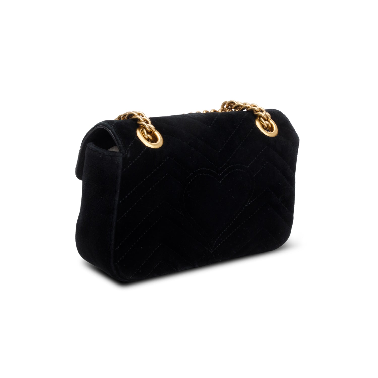 Gucci Black Velvet Matelasse Small GG Marmont Shoulder Bag