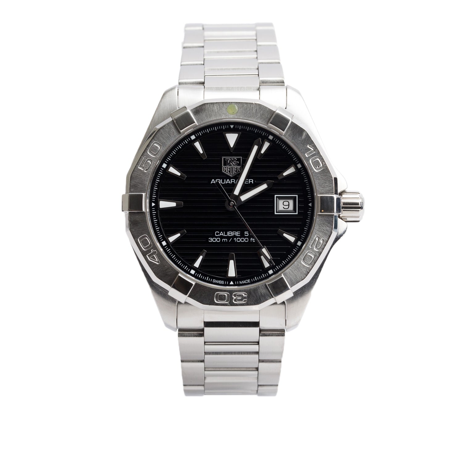 Tag Heuer Stainless Steel Aquaracer 41 MM Calibre 5 Automatic Watch Black Dial WAY2110