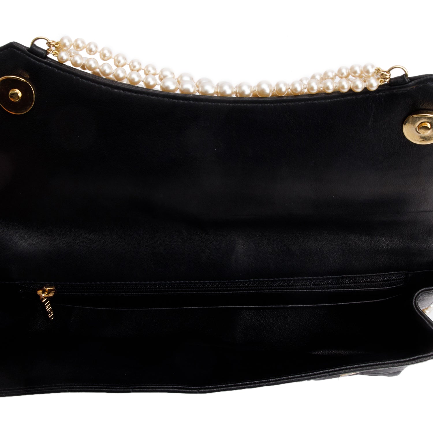 Chanel Vintage Black Lambskin Quilted Chocolate Bar Pearl Flap Bag w/ Authenticity Card