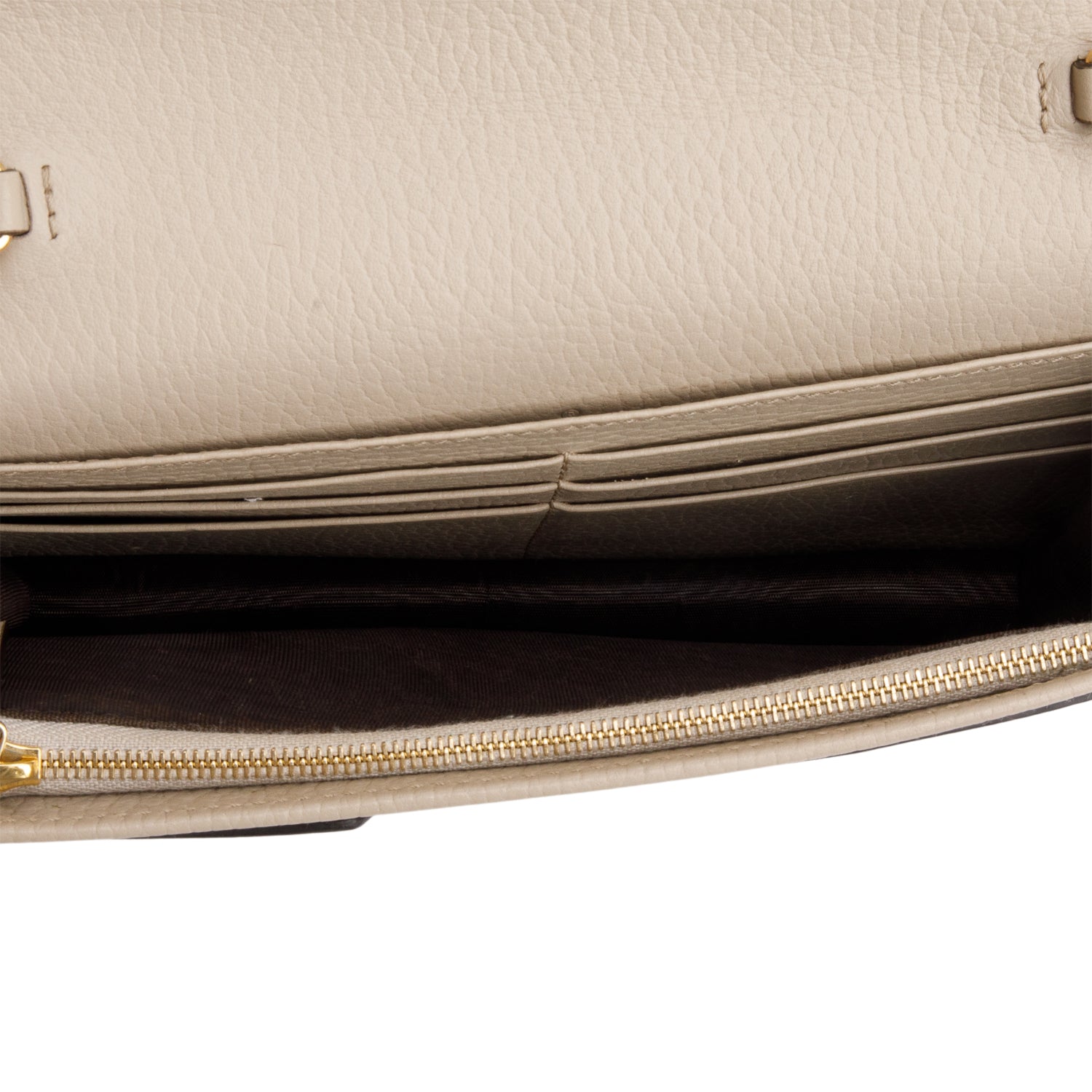 Gucci Beige GG Supreme Monogram Textured Dollar Calfskin Mini GG Marmont Chain Wallet w/ Box