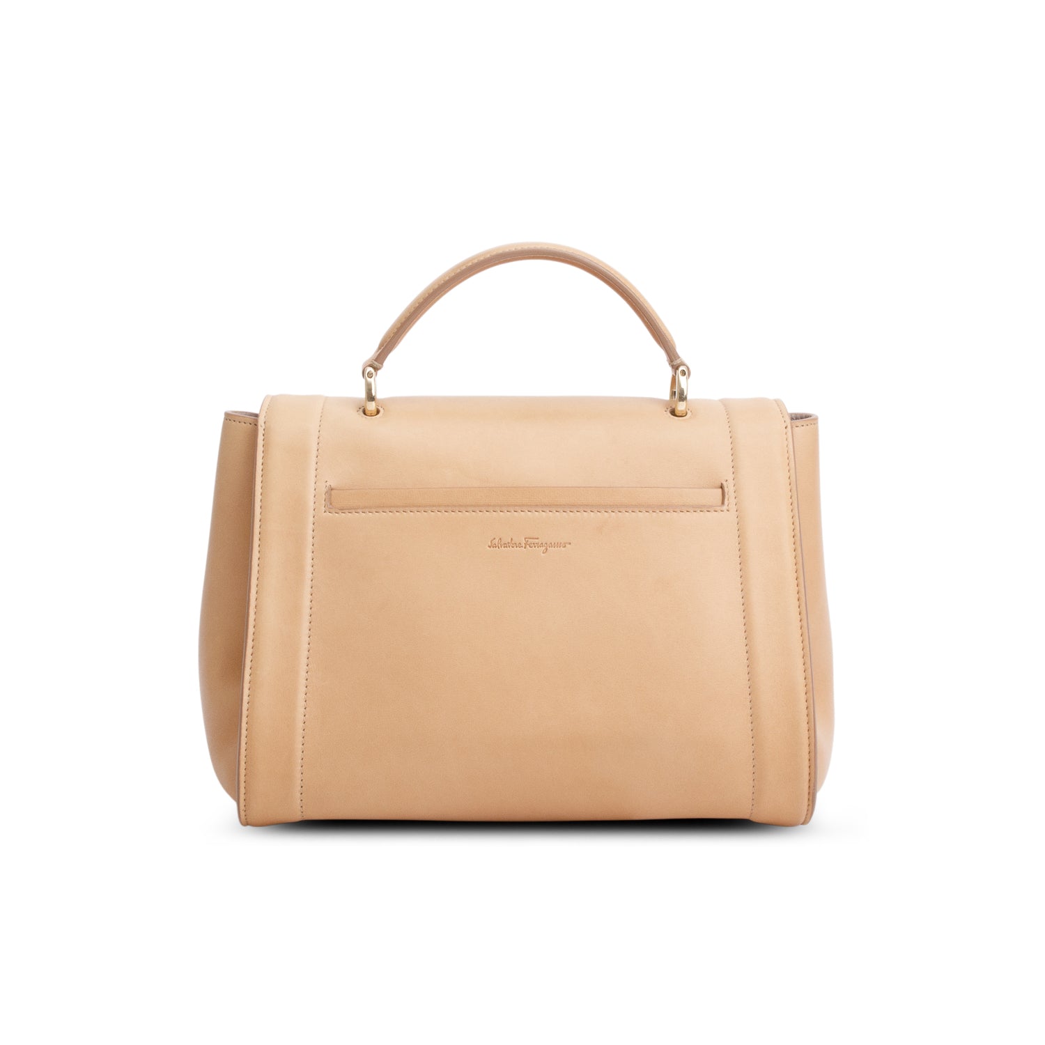 Salvatore Ferragamo Beige Calfskin Sofia Rainbow Top Handle Bag w/ Strap