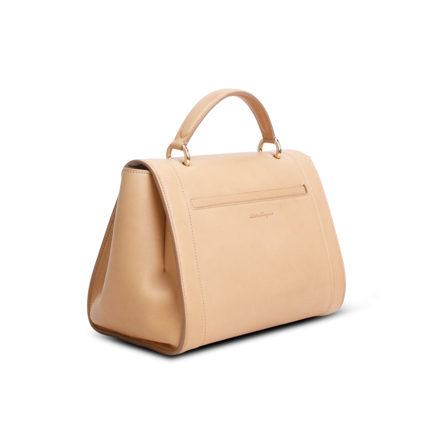 Salvatore Ferragamo Beige Calfskin Sofia Rainbow Top Handle Bag w/ Strap