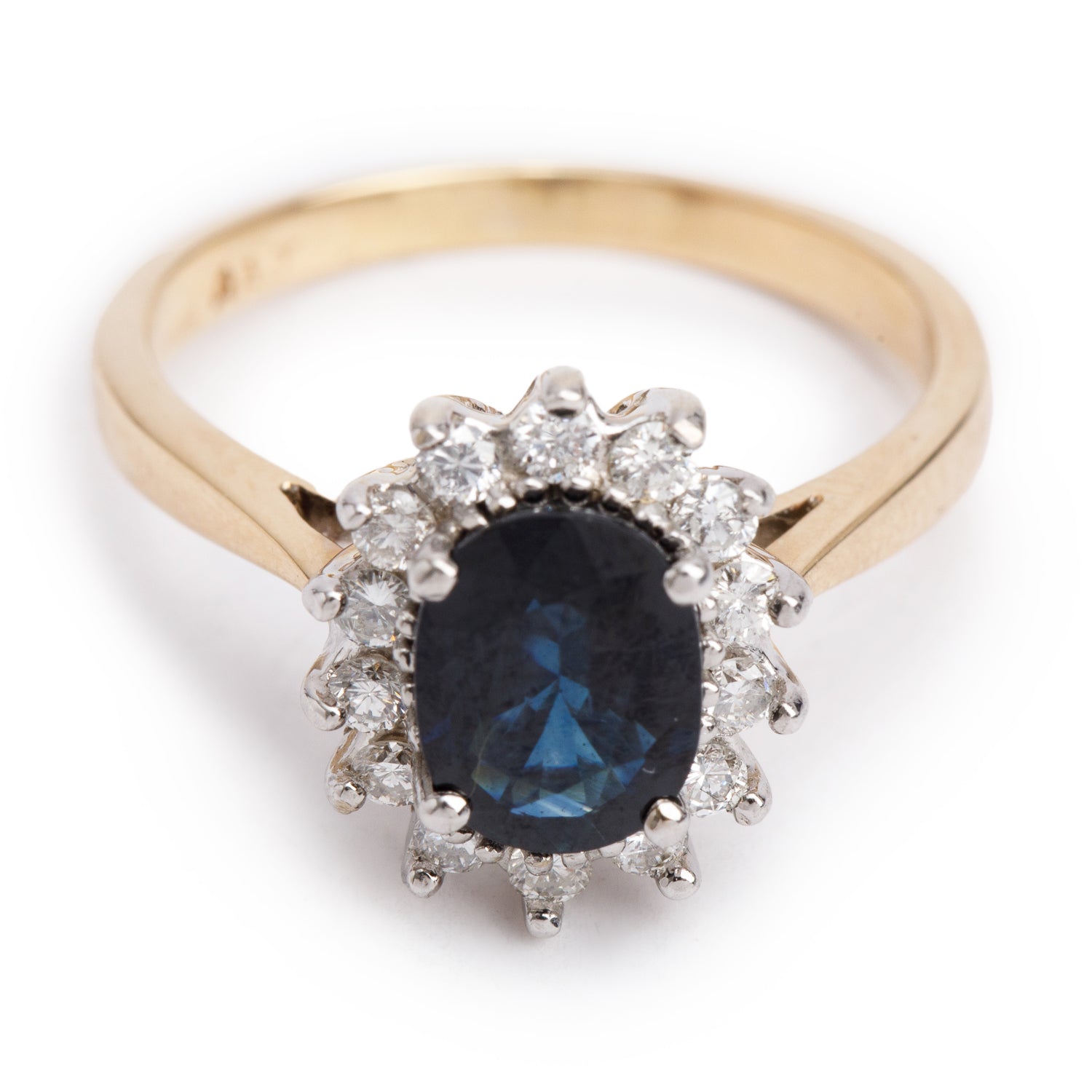 14k Yellow and White Gold Sapphire and Diamond Ring, Size 7.25