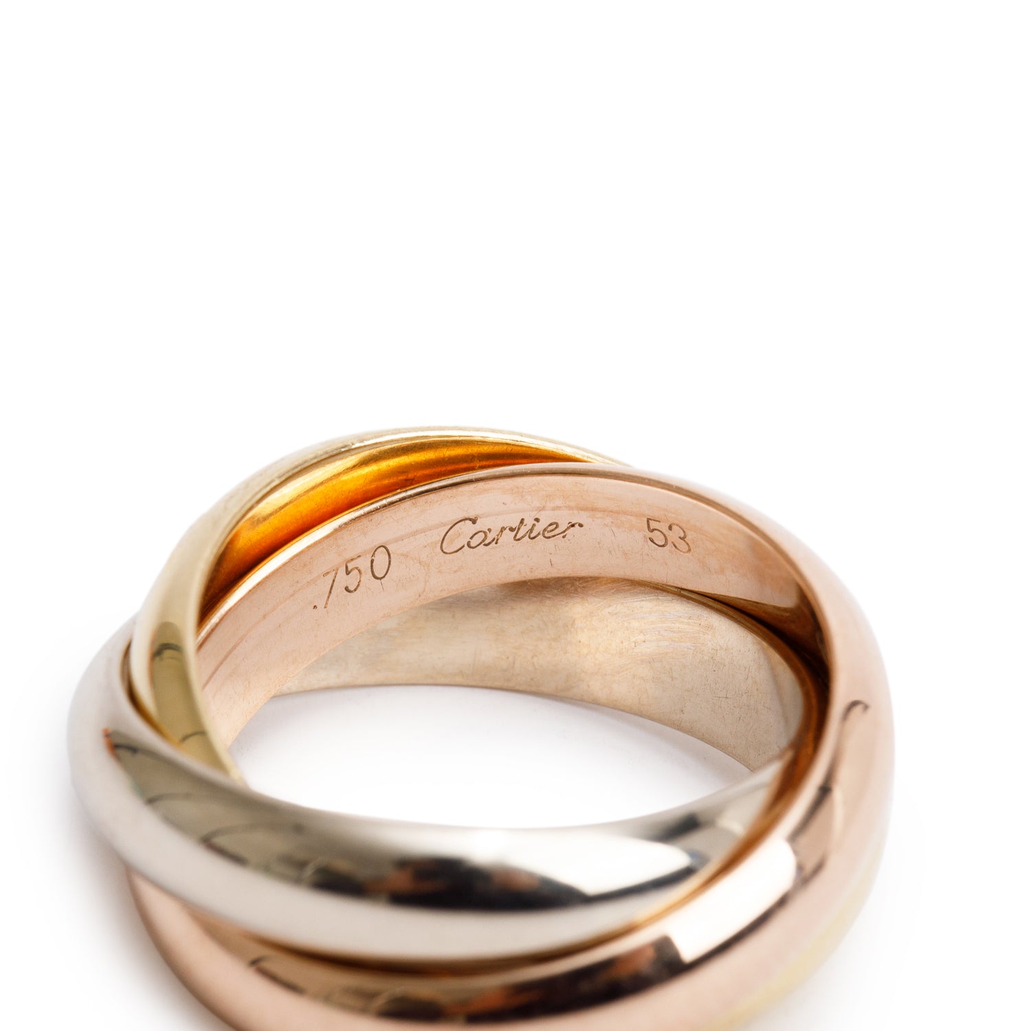 Cartier Vintage 18k Tri-Gold Trinity Rolling Ring, Large Model Size 53 6.25 w/ Box