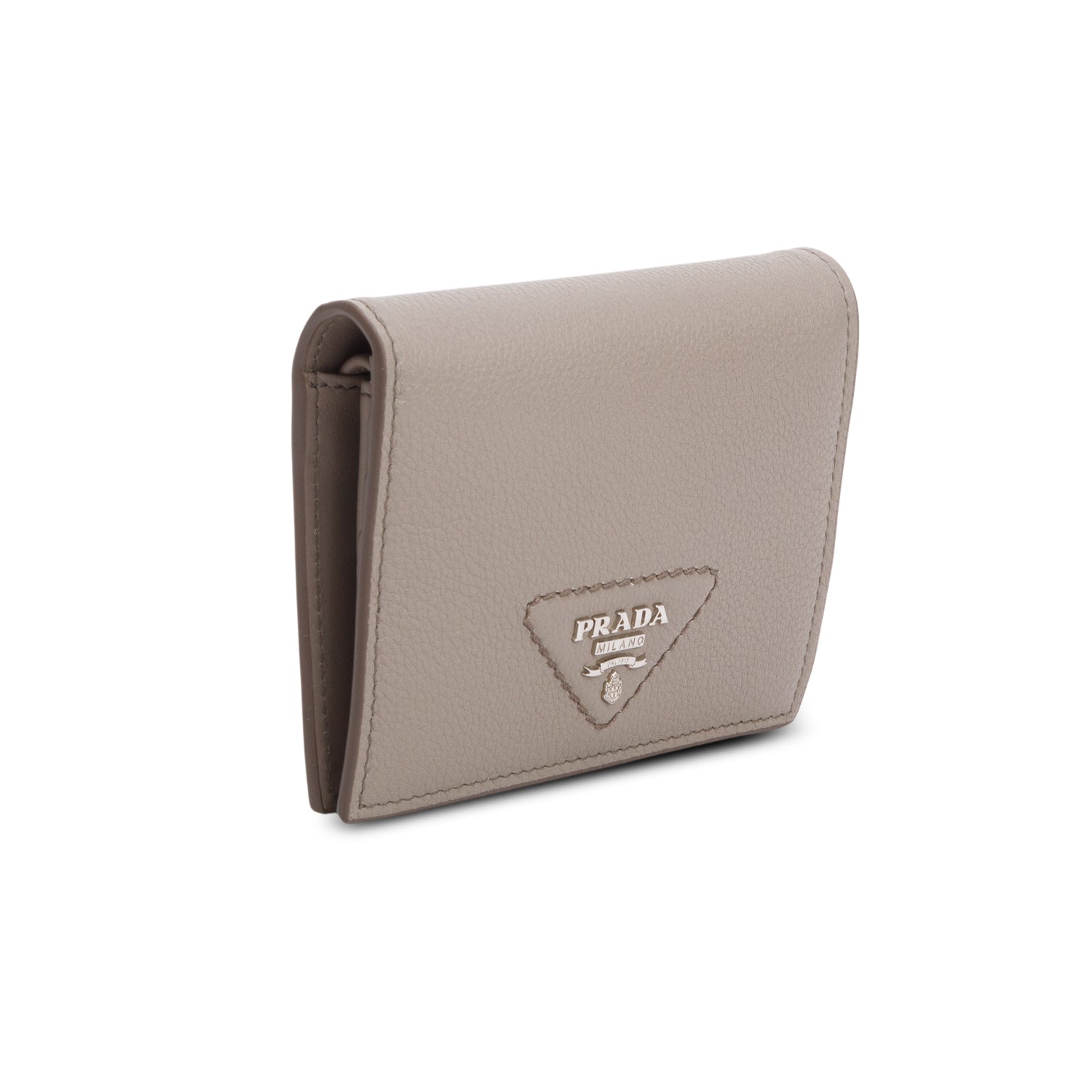 Prada Taupe Vitello Daino Compact Wallet w/ Box & Authenticity Card