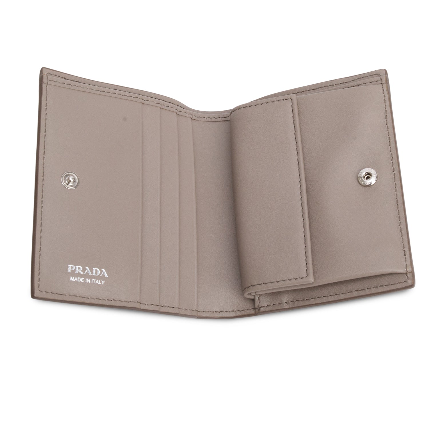 Prada Taupe Vitello Daino Compact Wallet w/ Box & Authenticity Card