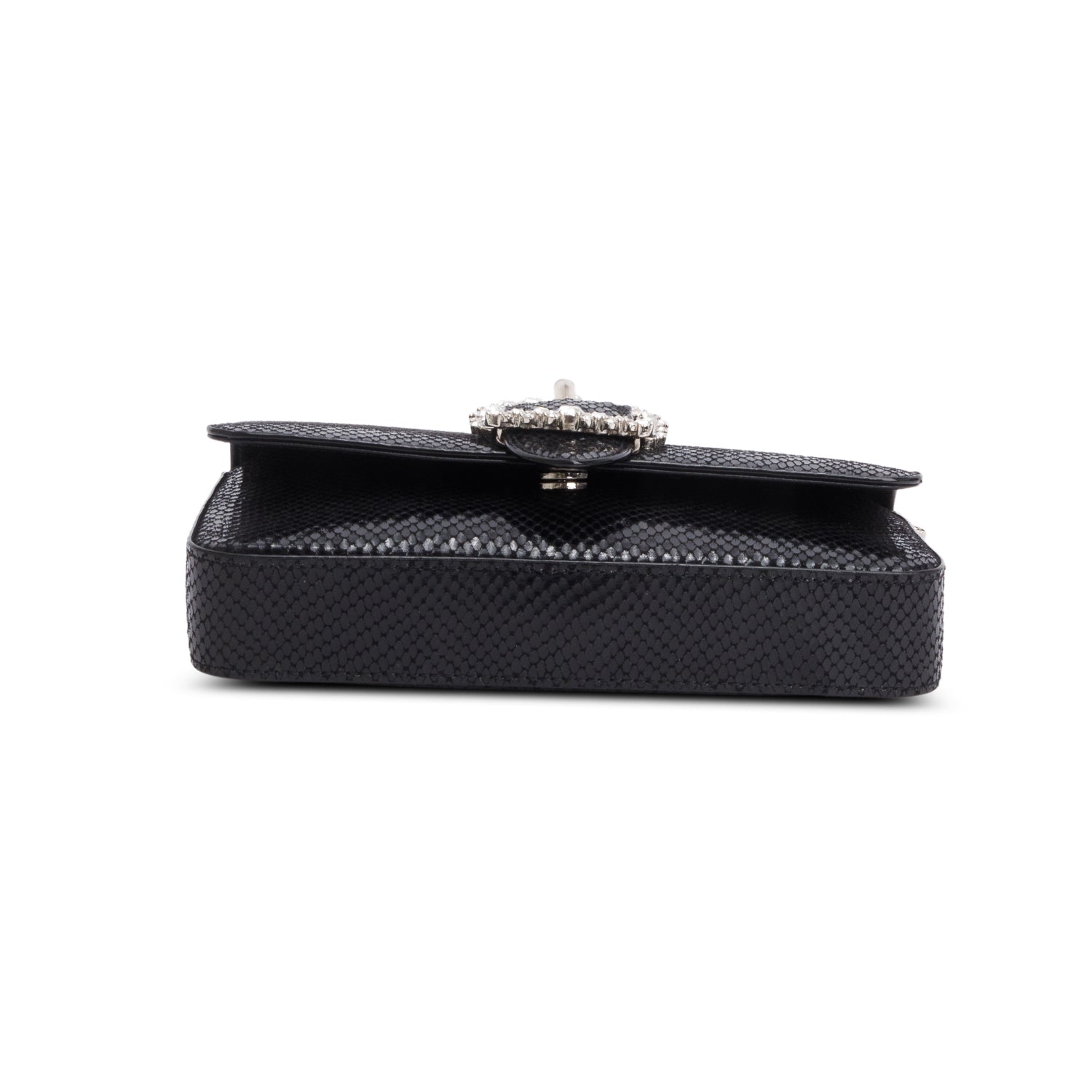 Jimmy Choo Black Lizard Embossed Calfskin Crystal Cheri Crossbody Bag