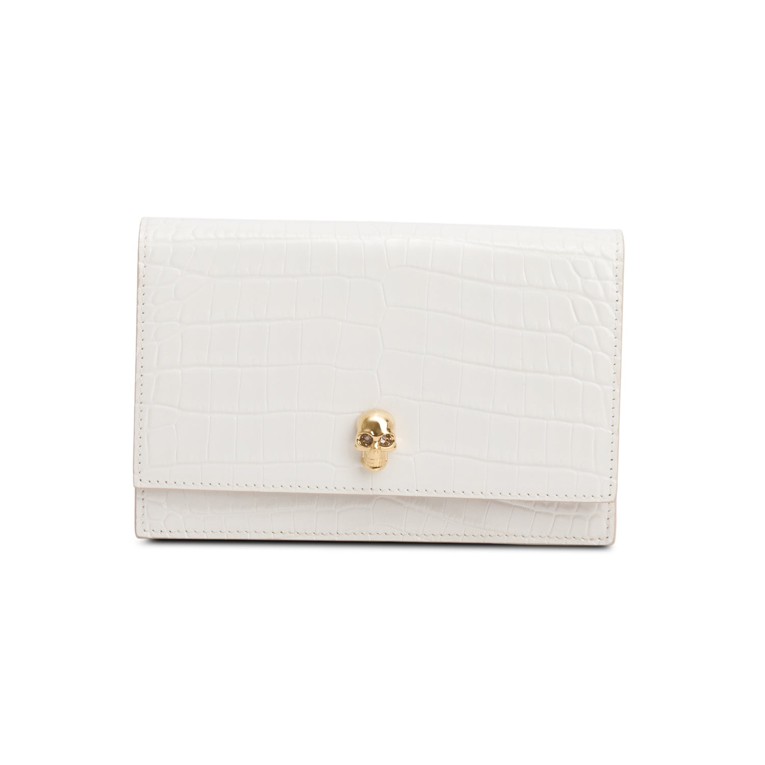Alexander McQueen White Crocodile Embossed Skull Small Crossbody Bag