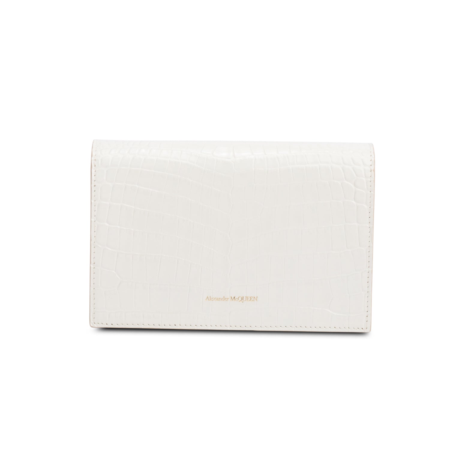 Alexander McQueen White Crocodile Embossed Skull Small Crossbody Bag