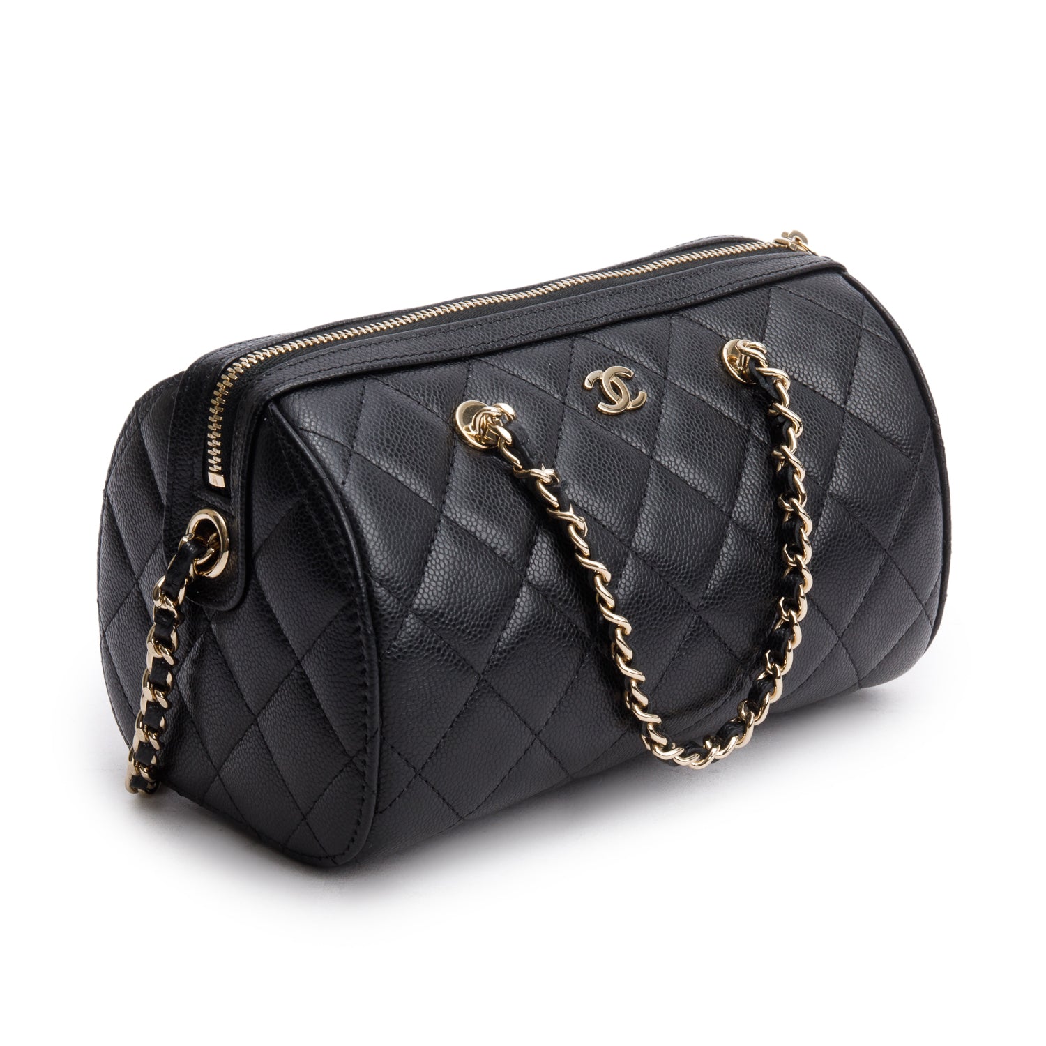 Chanel 2025 Black Caviar Quilted Leather Mini Bowling Bag w/ Box