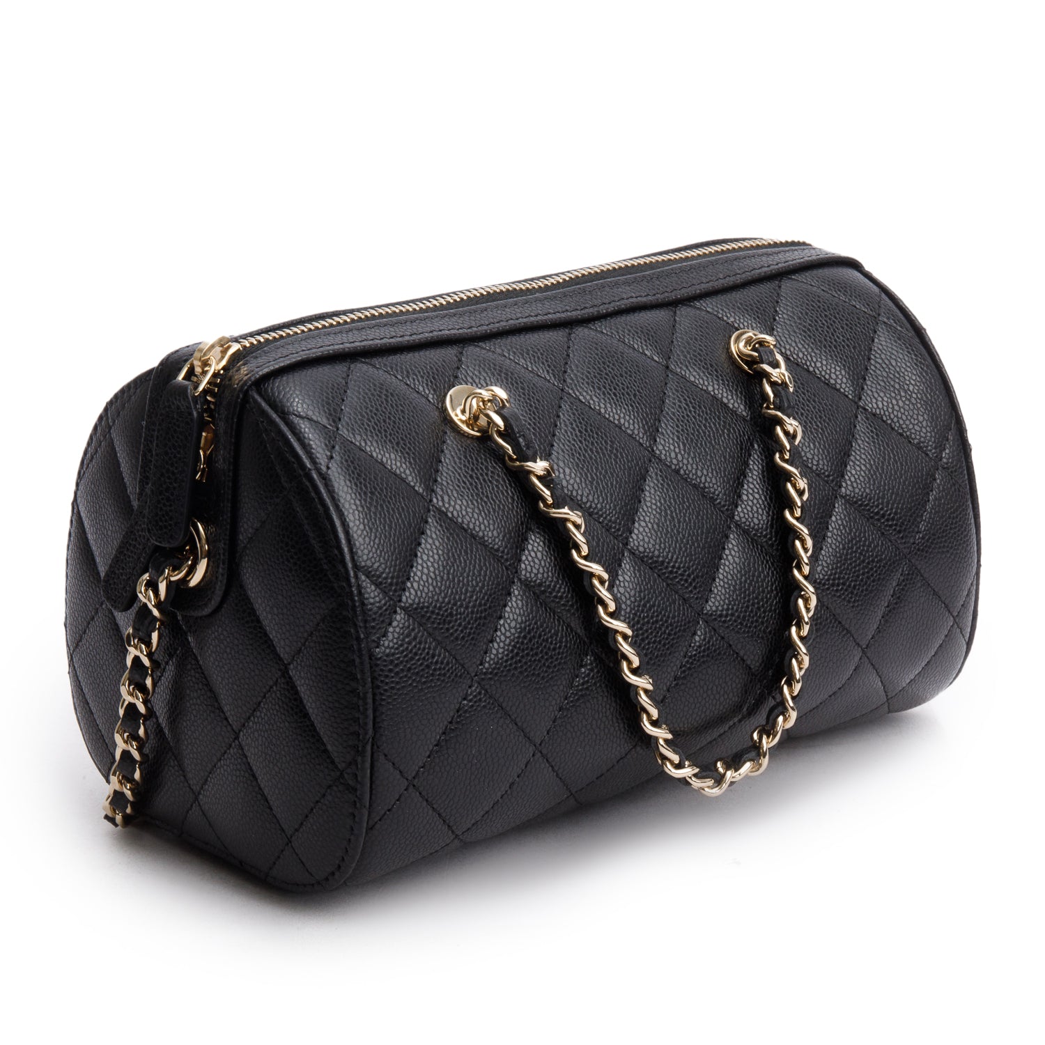 Chanel 2025 Black Caviar Quilted Leather Mini Bowling Bag w/ Box