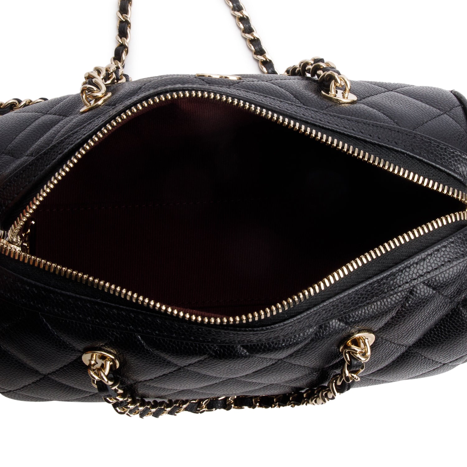 Chanel 2025 Black Caviar Quilted Leather Mini Bowling Bag w/ Box