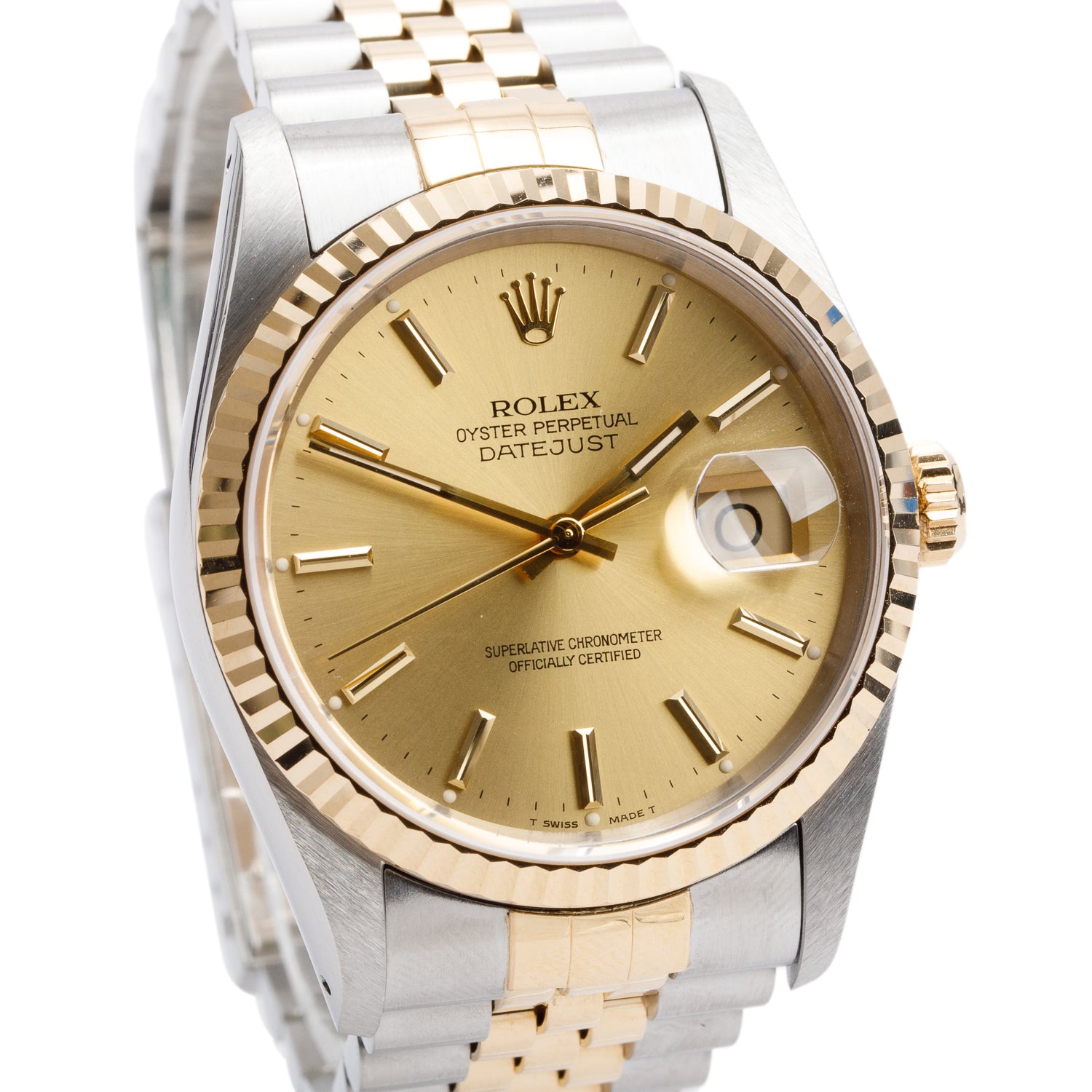 Rolex Stainless Steel & 18k Yellow Gold Datejust 36 MM Automatic Watch Gold Dial 16233 w/ Box & Papers