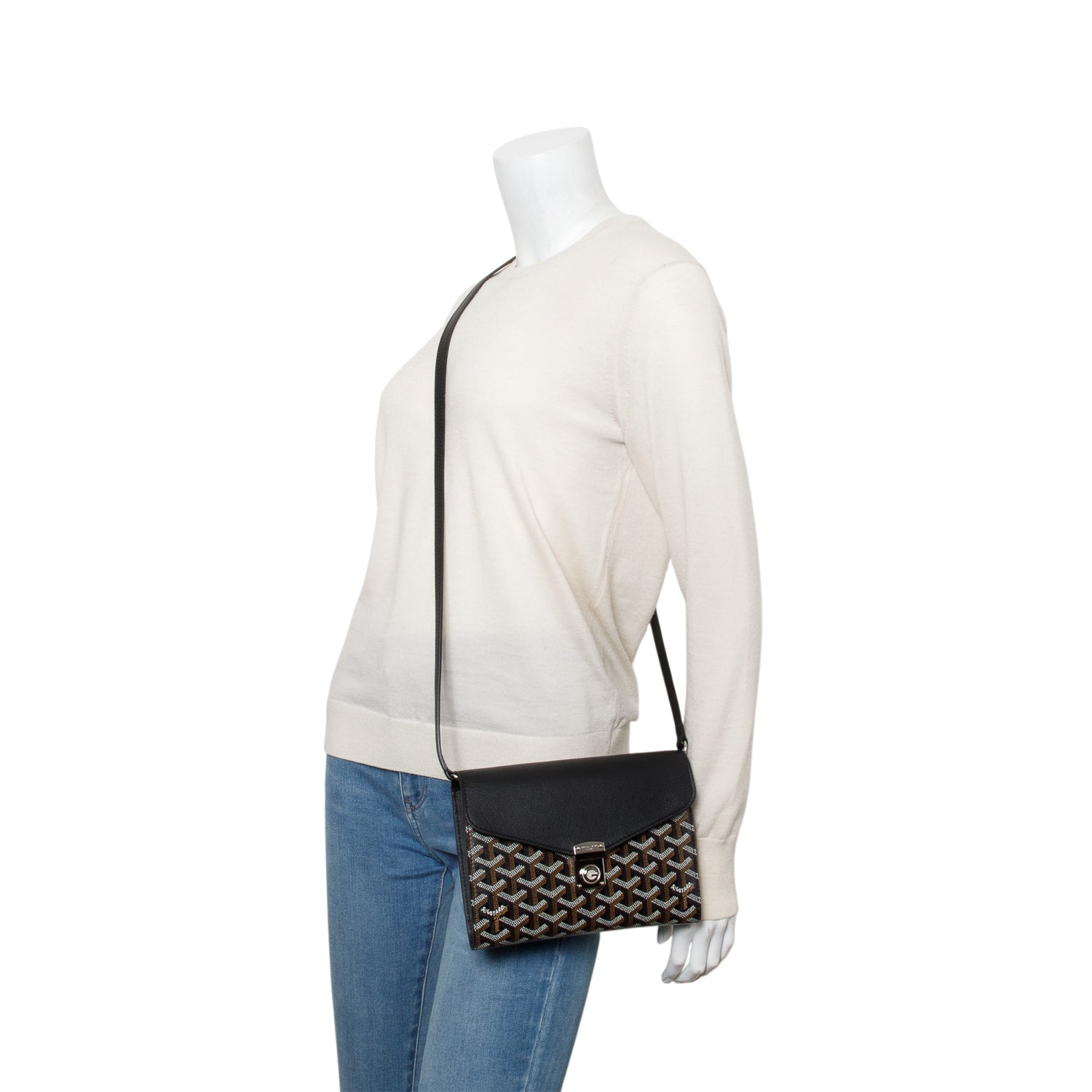 Goyard 2025 Black Goyardine Calfskin Chypre Wallet Pouch w/ Box, Strap & Receipt