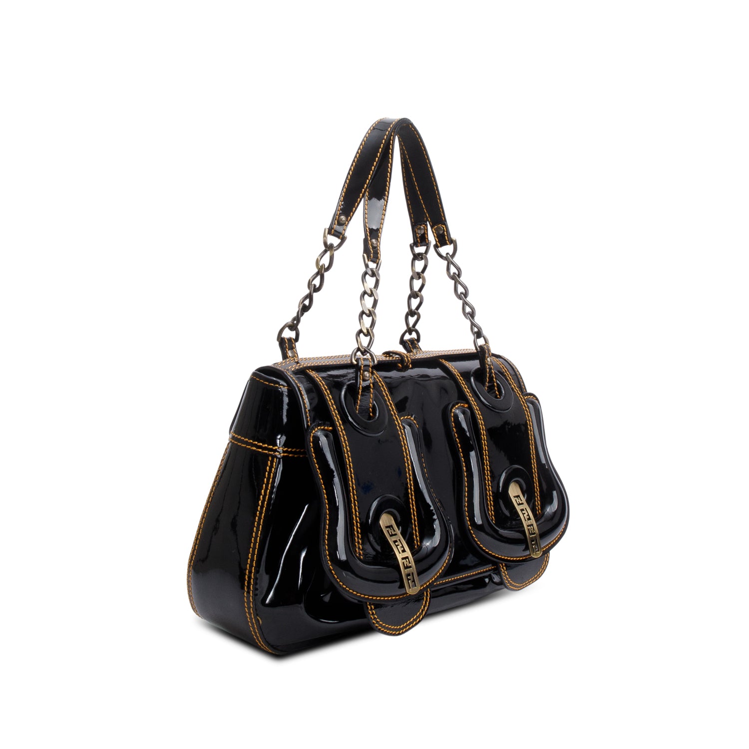 Fendi Black Patent Leather B Shoulder Bag