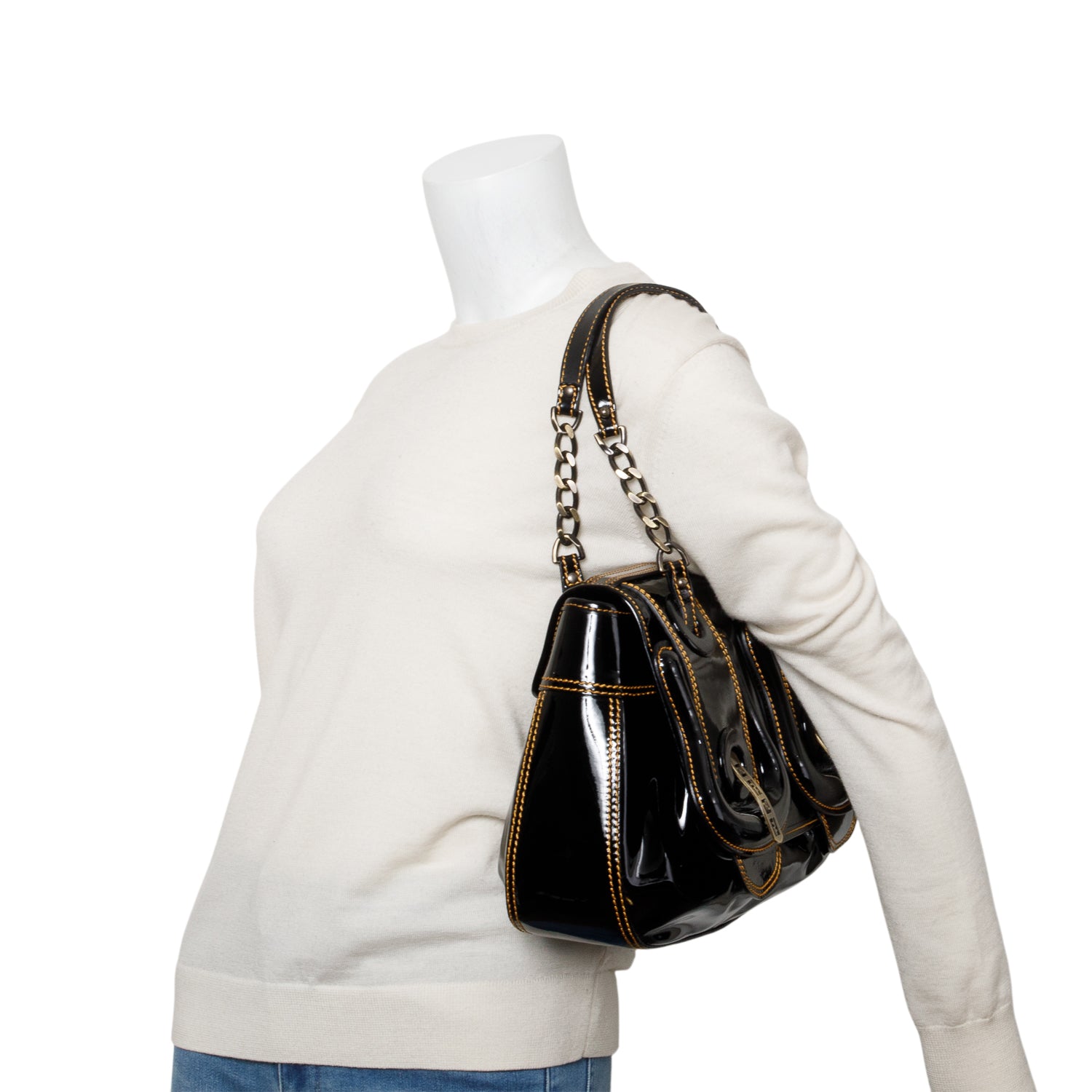 Fendi Black Patent Leather B Shoulder Bag